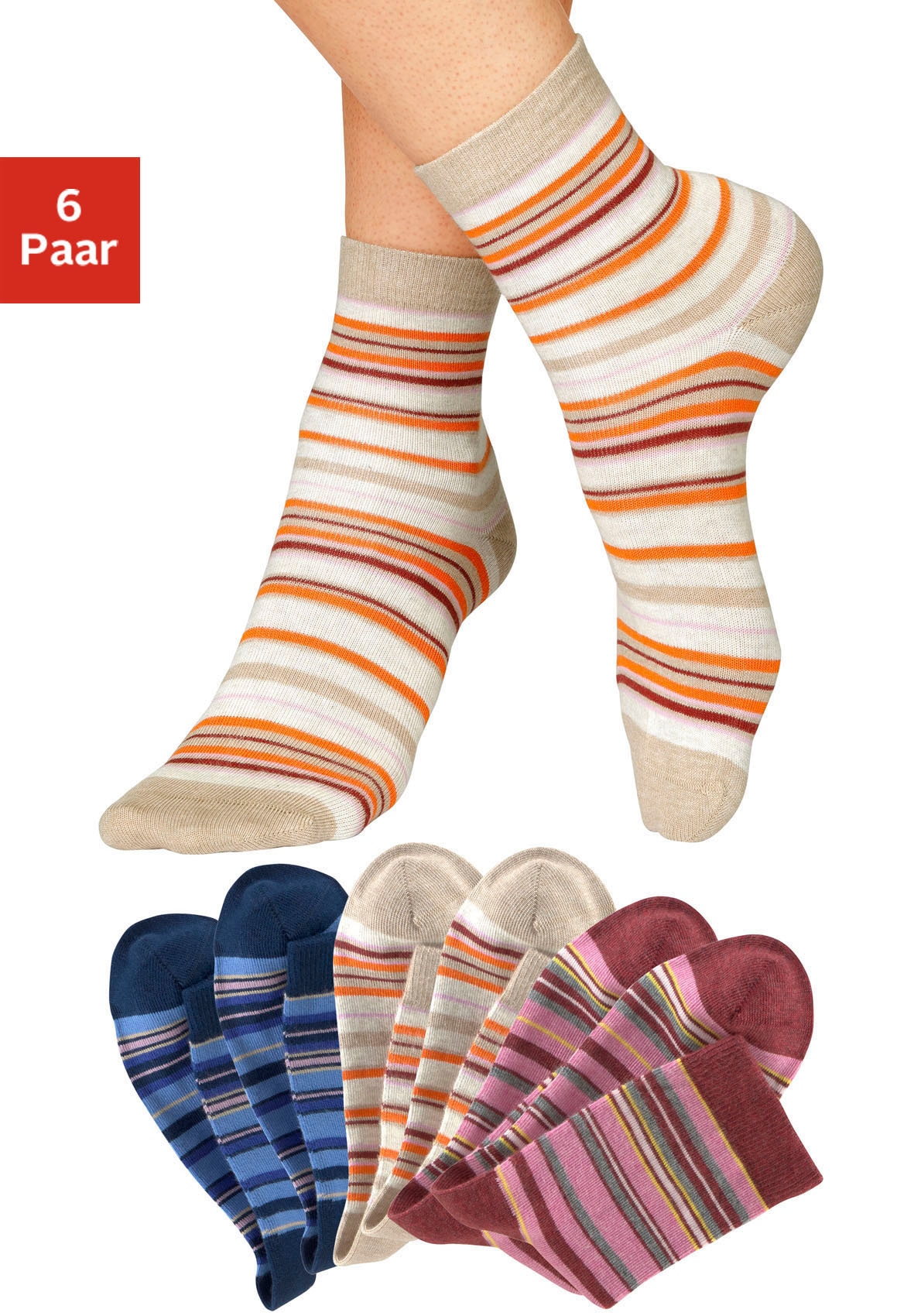 Socken, (Packung, 6 Paar), mit Ringeln