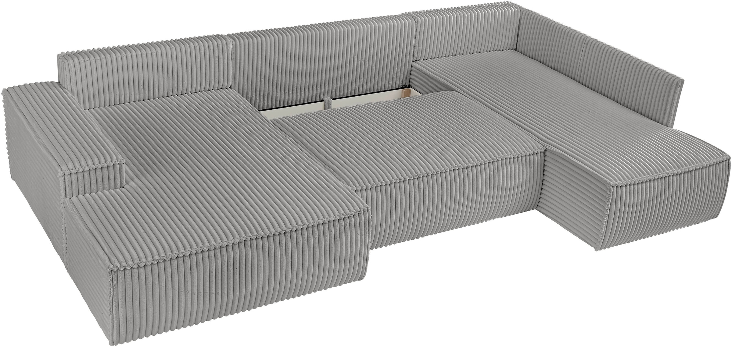 andas Wohnlandschaft »FINNLEY U-Form XXL 329 cm, Schlafsofa, Schlaffunktion m. Bettkasten«, (194/139 cm), Bouclé, Struktur und Cord