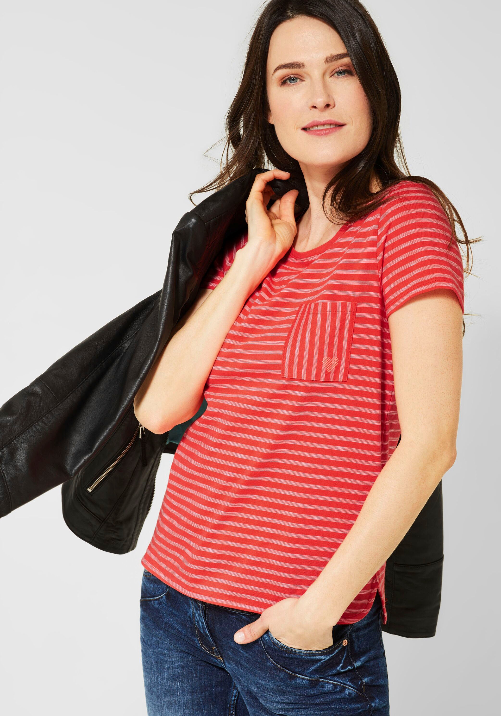 Image of Cecil Rundhalsshirt, gestreift, mit Brusttasche bei Ackermann Versand Schweiz