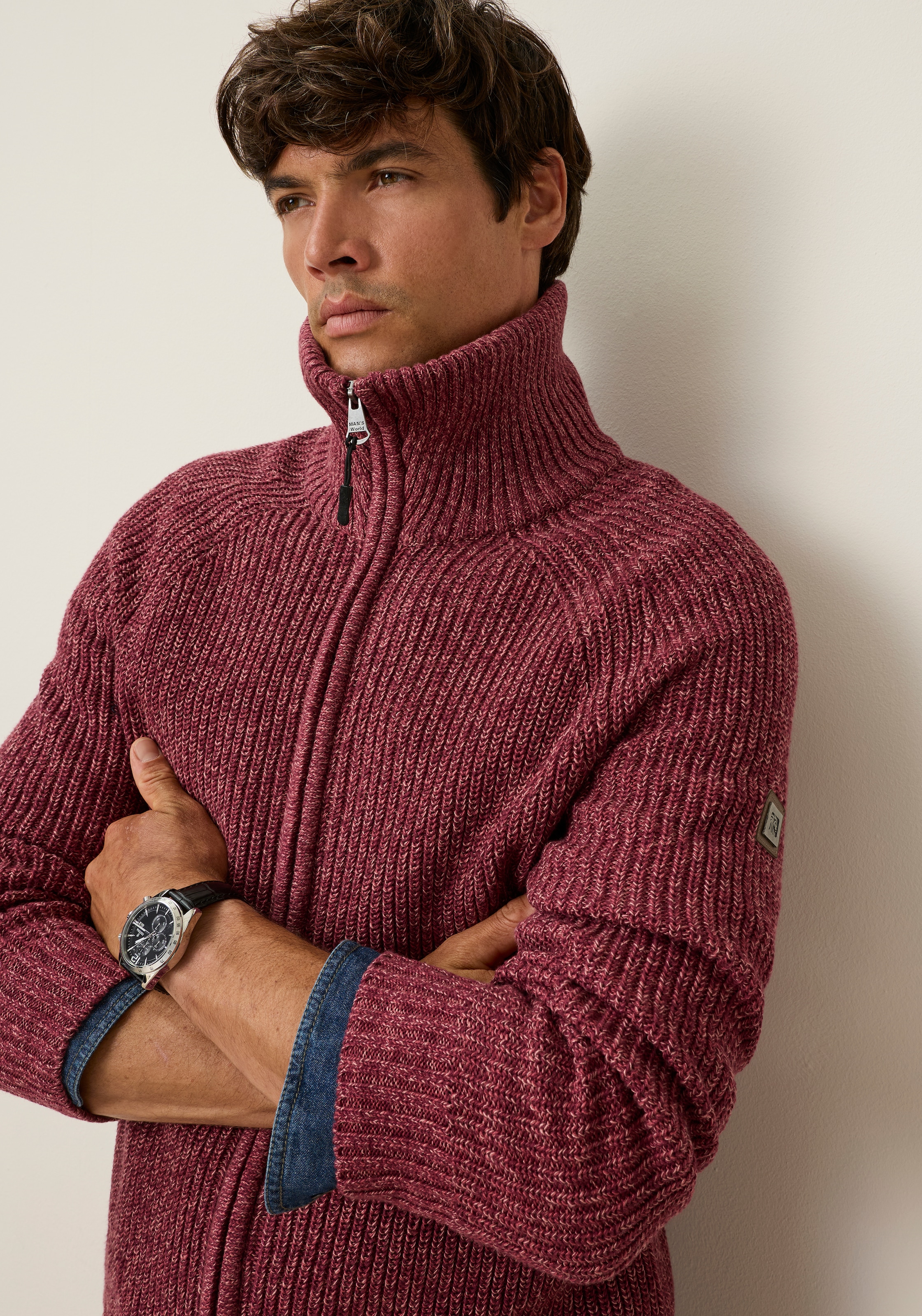 Man's World Veste en tricot »Mit Stehkragen & Reissverschluss melierte Optik« coupe régulière, avec manches raglan