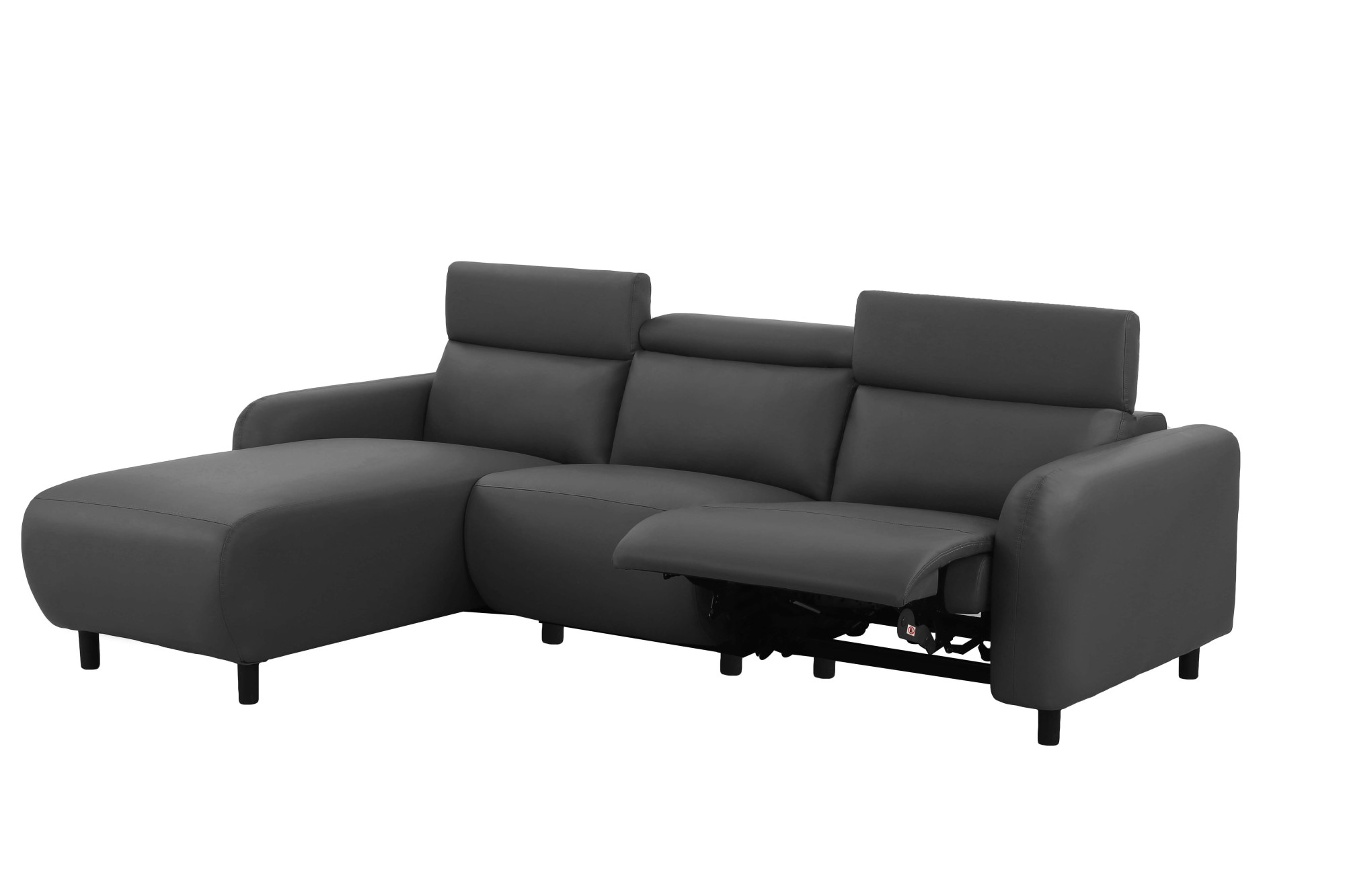 Home affaire Ecksofa »SKAANE Lederoptik, L-Form, 274 cm, manuelle/elektrische Relaxfunktion,« rundes Design, Kopfteilverstellung, Federkernpolsterung