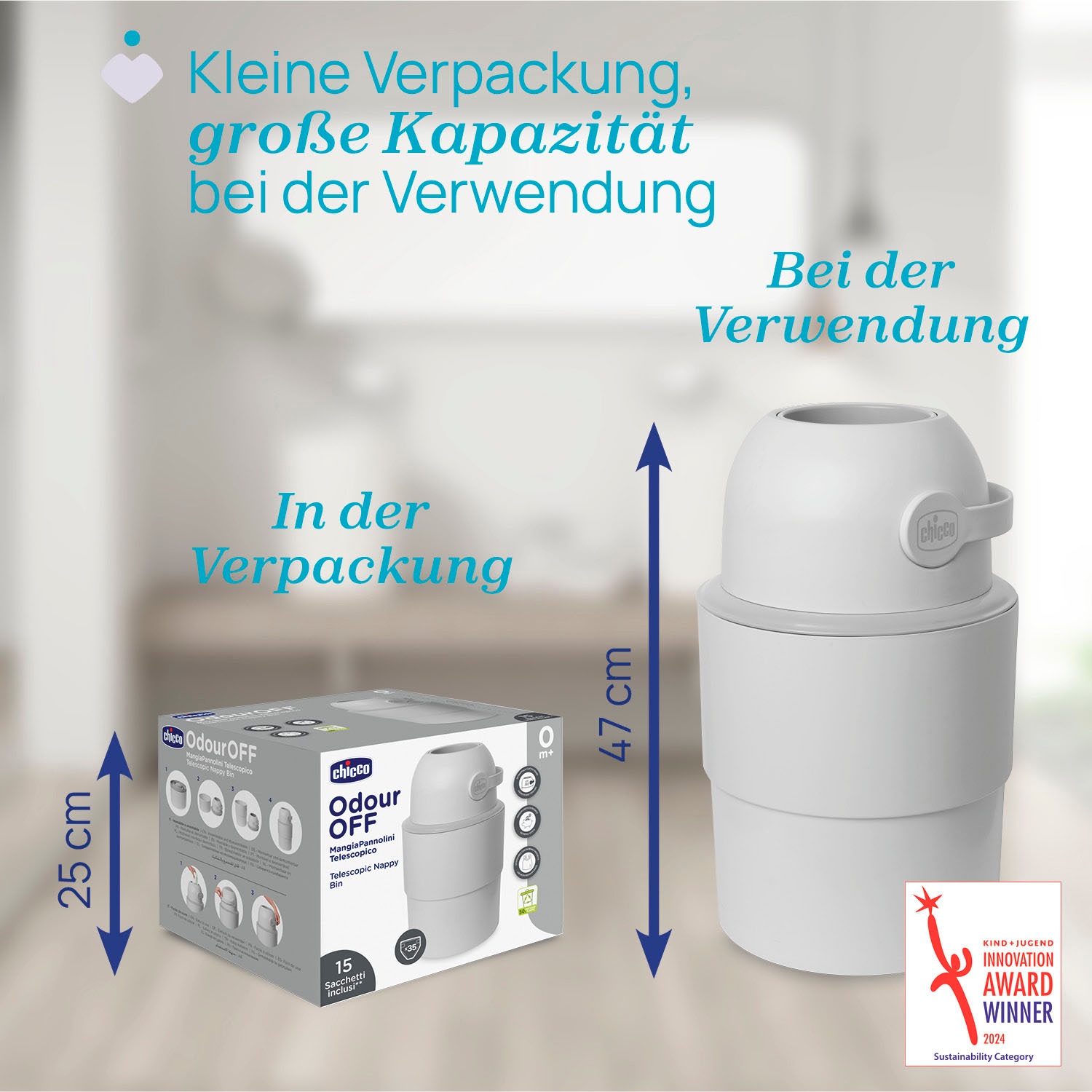 Chicco Windeleimer »Odour Off«, inkl. 1 Pack Müllbeutel Odouzr off; teilweise aus recyceltem Material