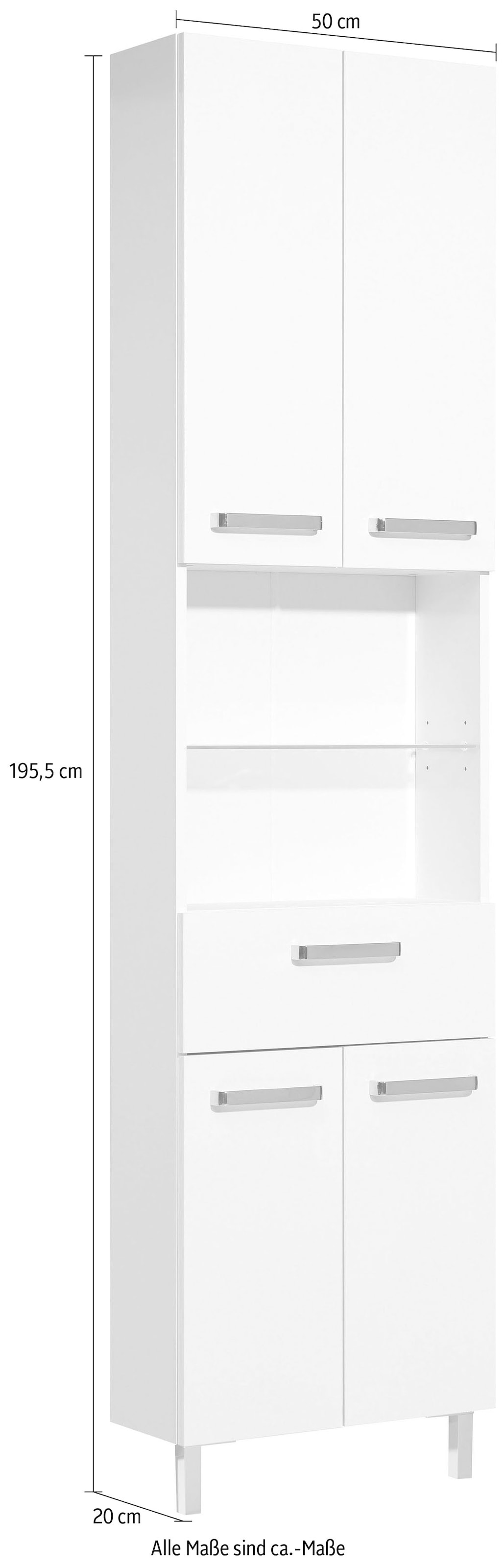 Saphir Armoire haute »Quickset Badschrank 50 cm breit, 4 Türen, 2 Nischen, 1 Schublade« armoire haute de salle de bain avec amortisseur de porte, poignées chrome brillant