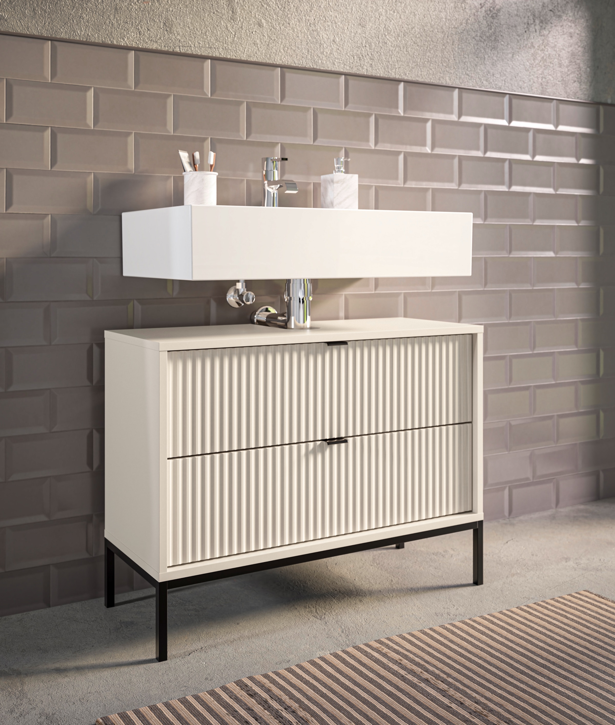 BASIC by Balculina Armoire sous lavabo »Lucera BxHxT 80x60x32 cm« 1 cuis tlg. Largeur 80cm, tiroir sous plan, pieds en métal
