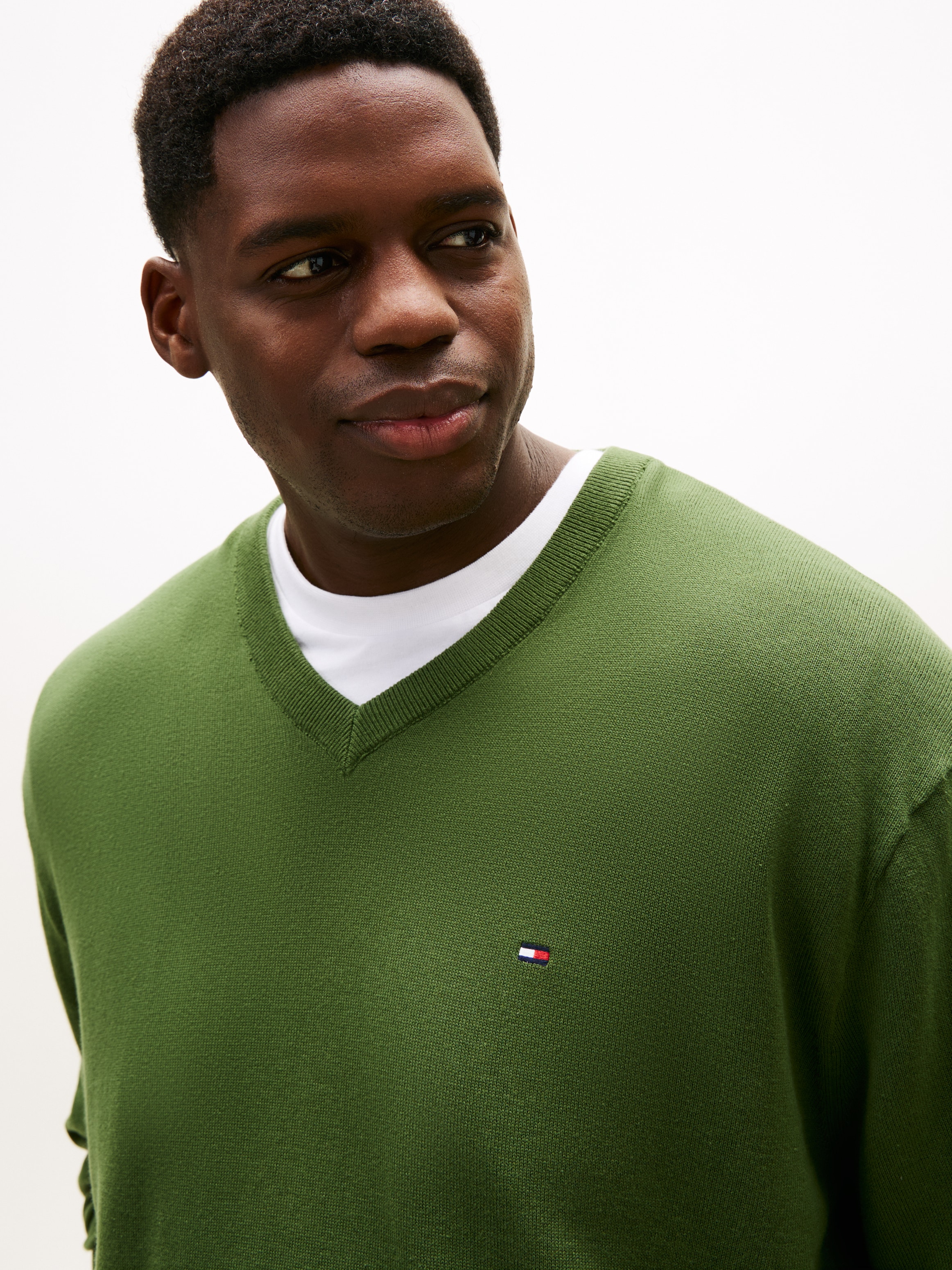 Tommy Hilfiger Big & Tall Pull col V »BT-ESSENTIAL COTTON« Rippbündchen am Ärmel, Saum und Ausschnitt,  Grosse Grössen, normale Passform