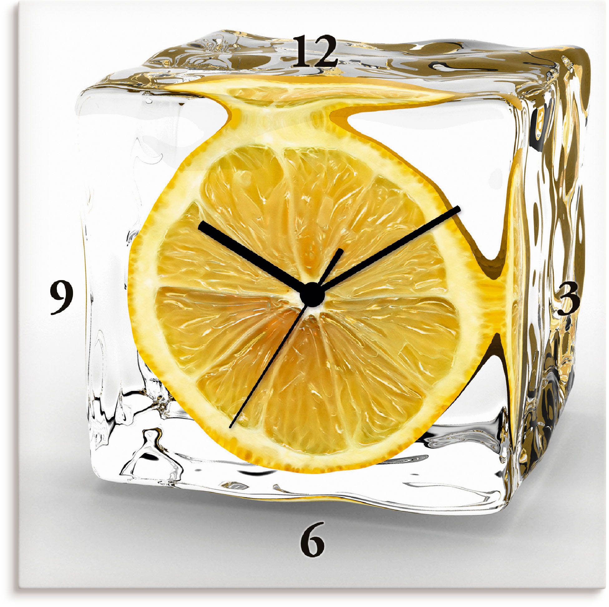 Image of Artland Wanduhr »Zitrone im Eiswürfel«, lautlos, ohne Tickgeräusche, nicht tickend, geräuschlos - wählbar: Funkuhr o. Quarzuhr, moderne Uhr für Wohnzimmer, Küche etc. - Stil: modern bei Ackermann Versand Schweiz