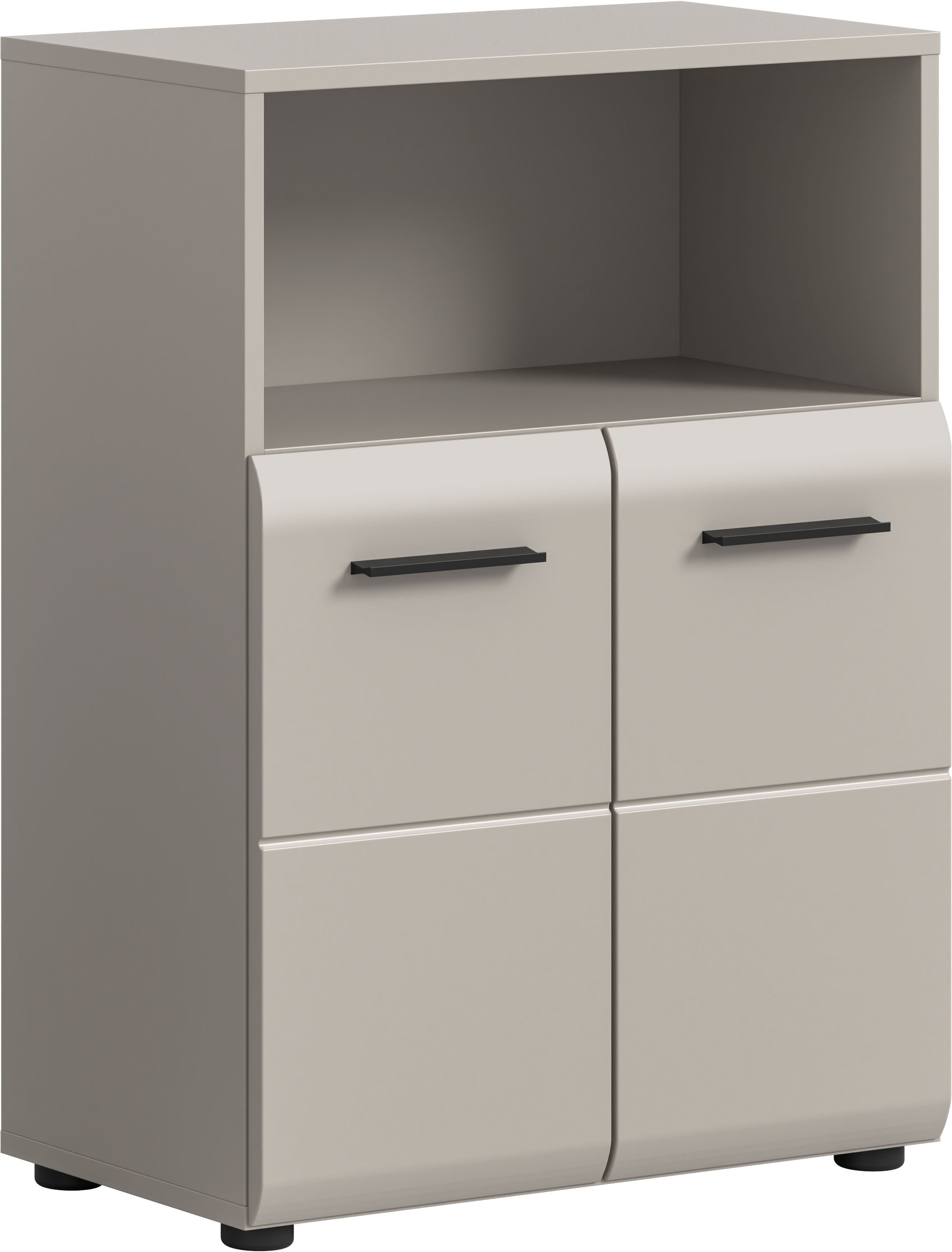 Image of welltime Midischrank "FLORENZ, Breite 60 cm, 2 Türen, 1 Fachboden, 1 offene Fach" TOPSELLER, 1 Stk. tlg. hochwertige MDF Front, Griff schwarz, Badschrank, Bad