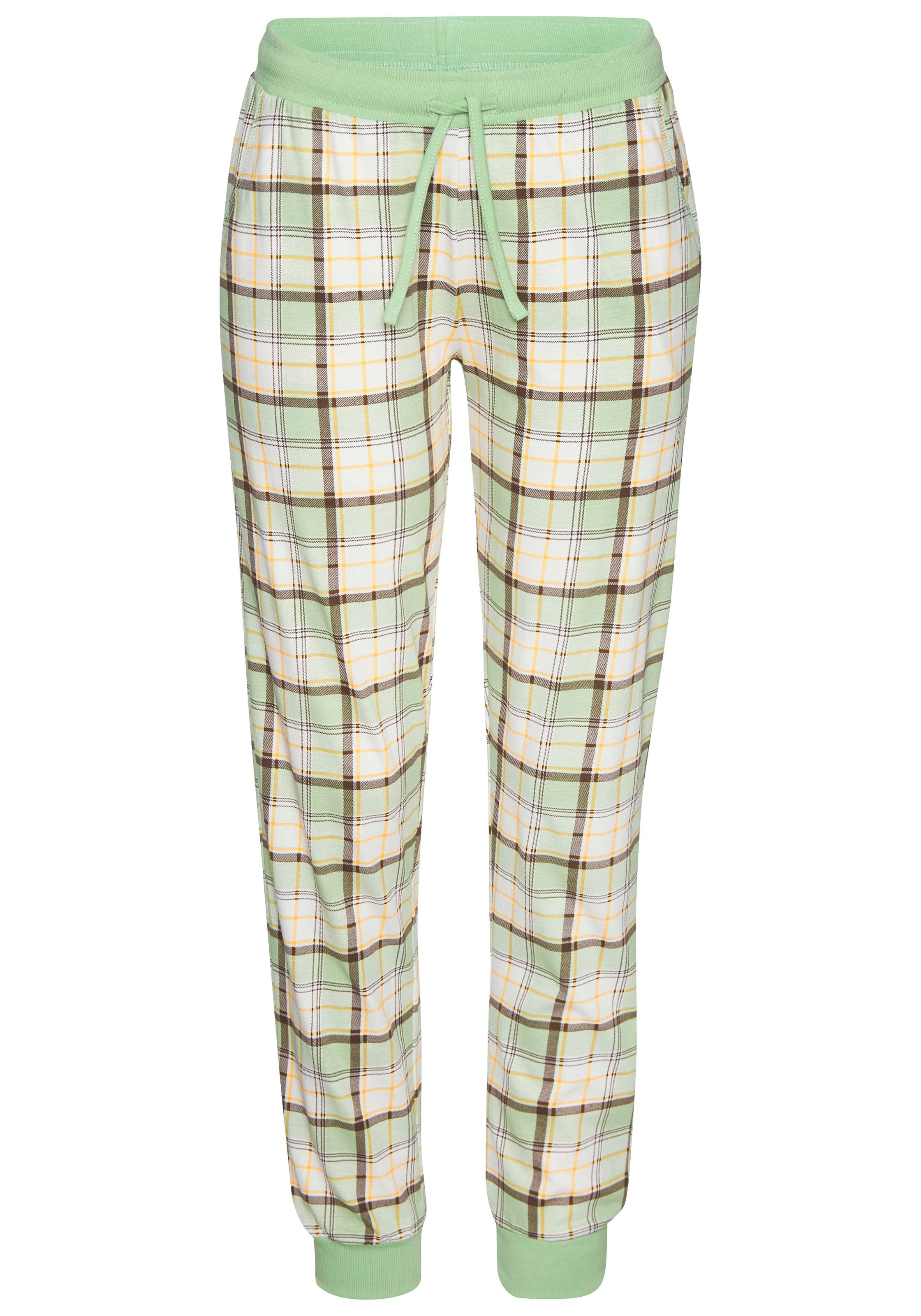 Vivance Dreams Pyjama, (Set, 2 Stück), Langarmshirt mit süssem Frontprint und karierter Hose