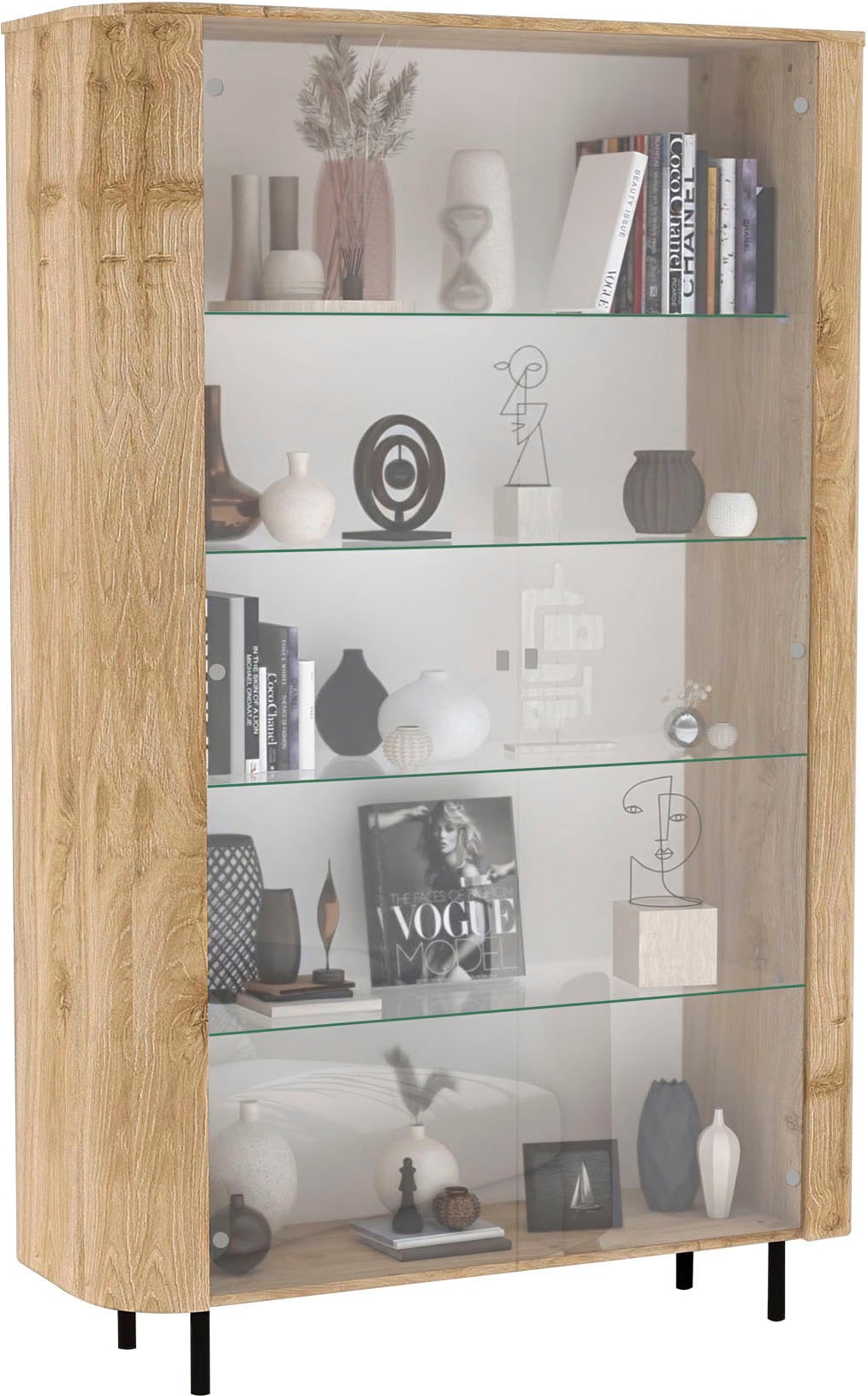 Image of Home affaire Vitrine "Murano, Standvitrine H 200 cm, B 131 cm, 2 Türen, Vitrinenschrank" Formgebogenes MDF, Stirnseiten mit Rundung, Metallfüsse, stilvoll