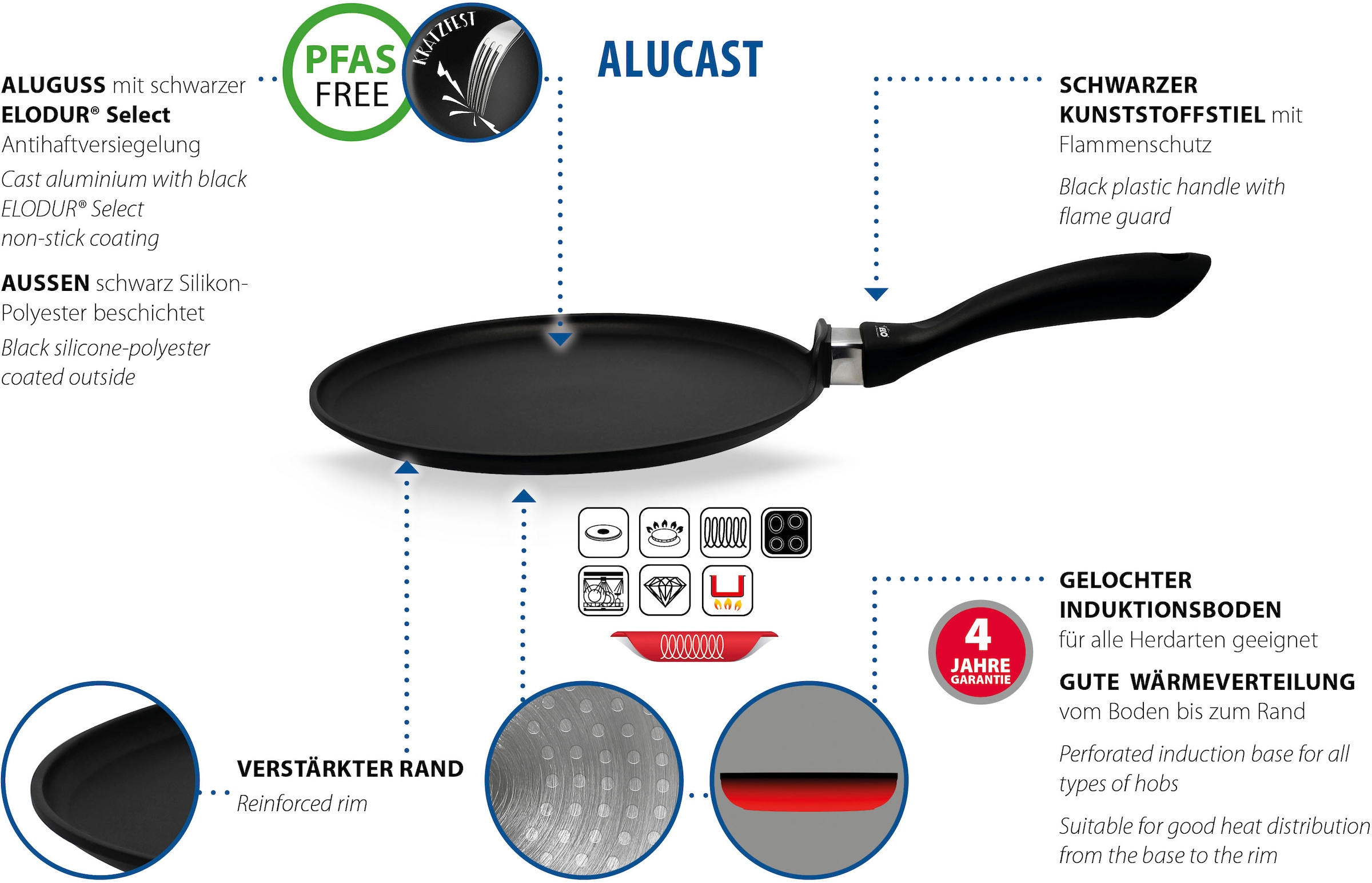 Elo Crêpepfanne »Alucast 28cm«, Aluminiumguss, (1 tlg.), Induktion, Ø 28 cm