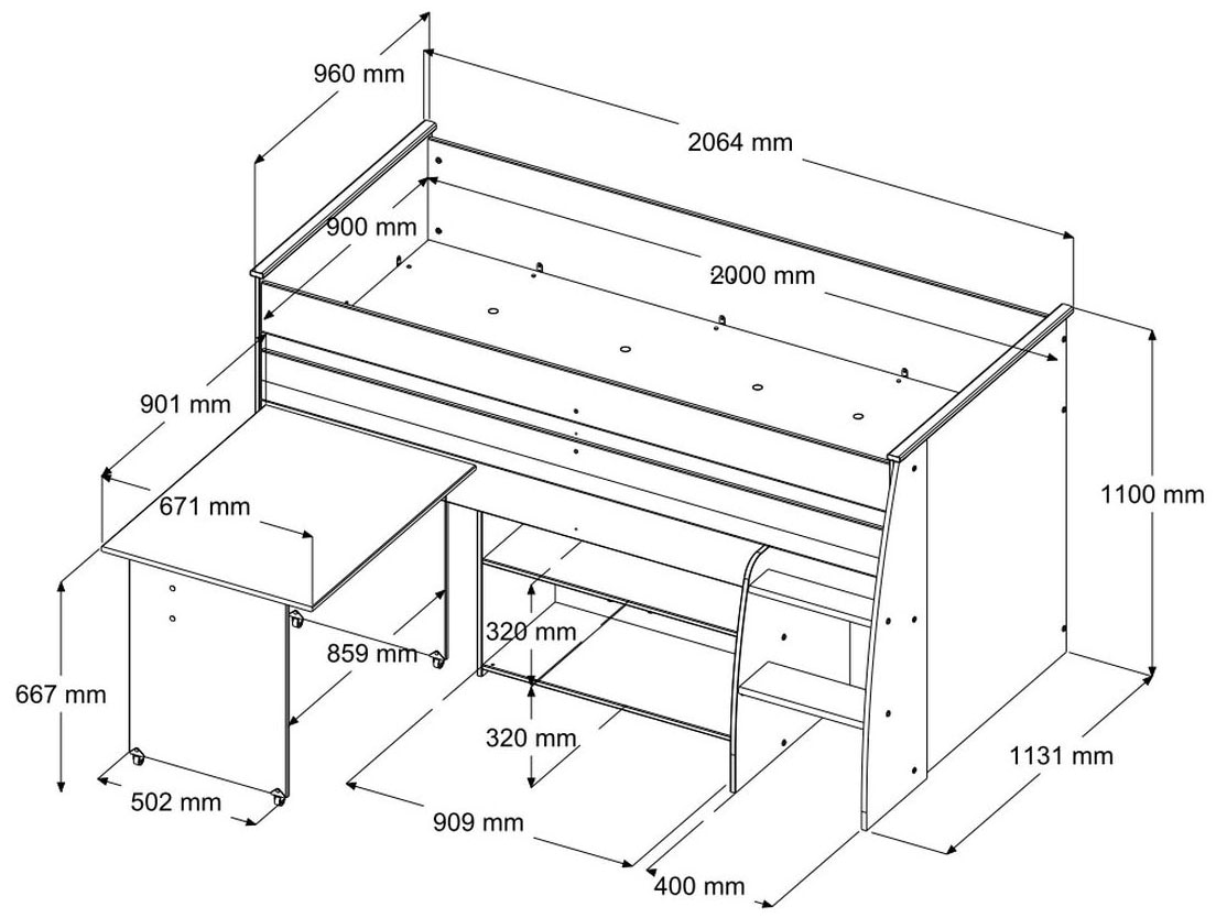 Parisot Jugendzimmer-Set »Parisot Charly 22« Set, 2 tlg. ausziehbarer Schreibtisch auf Rollen