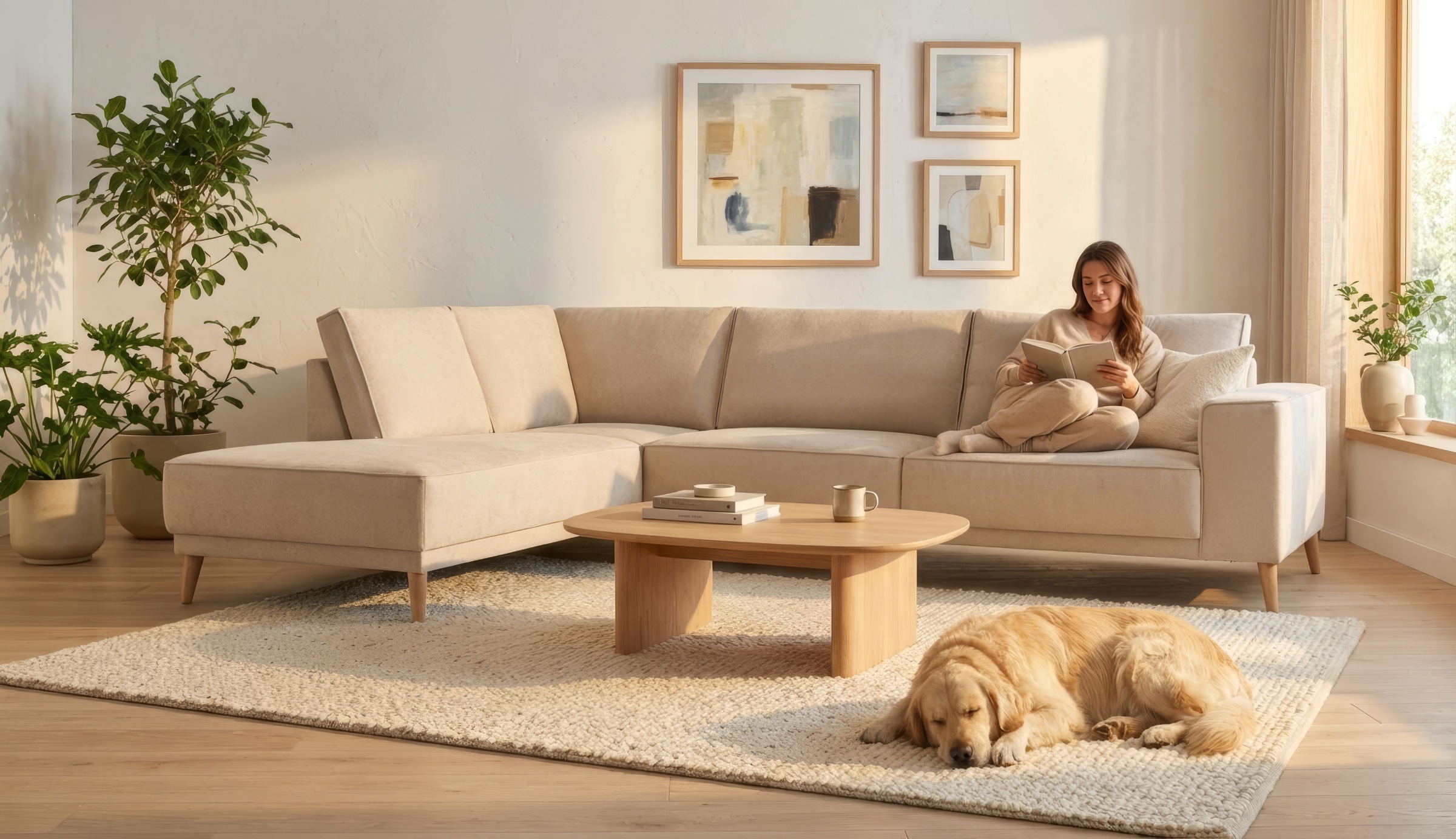 Image of GOODproduct Ecksofa "Oland Skandi, weicher Chenille-Stoff" L-Form, 289 cm, Wellenunterfederung, Skandi-Design, Massivholzfüsse