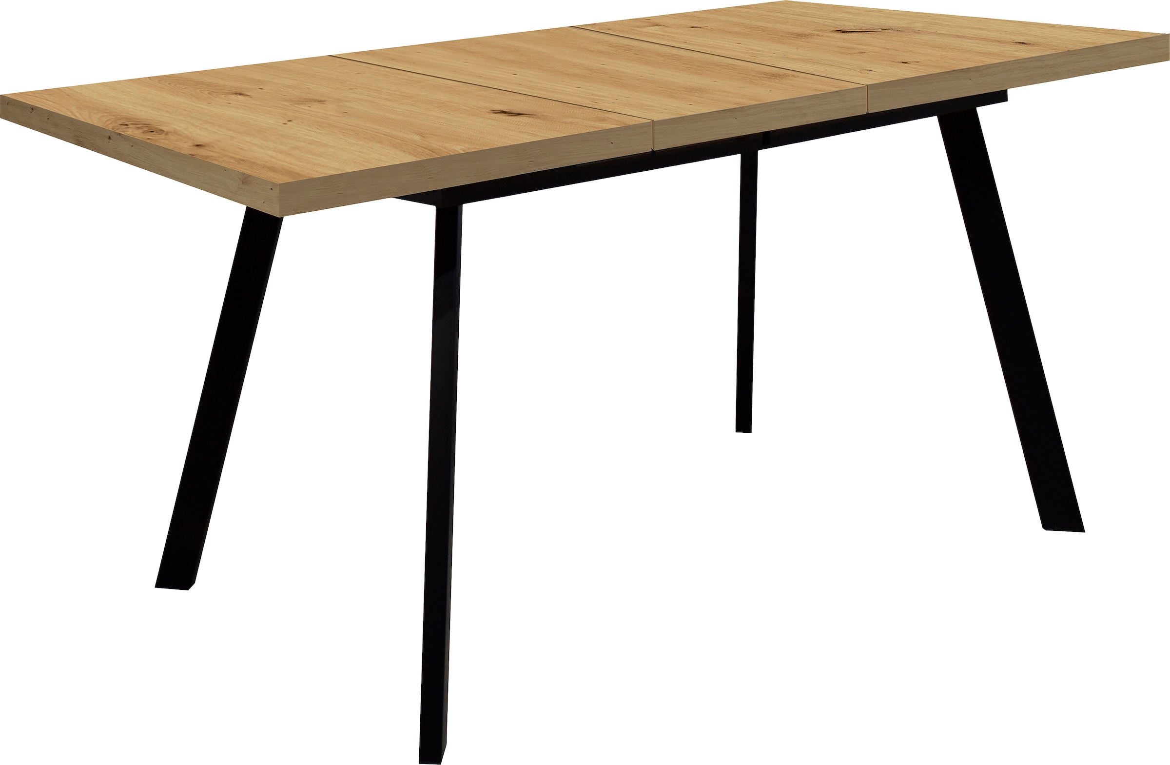 Mäusbacher Schwarzstahl, Asteiche, Schwarzstahl, Asteiche Esstisch "Nele" Breite 160 Cm, Ausziehbar Auf 210 Cm