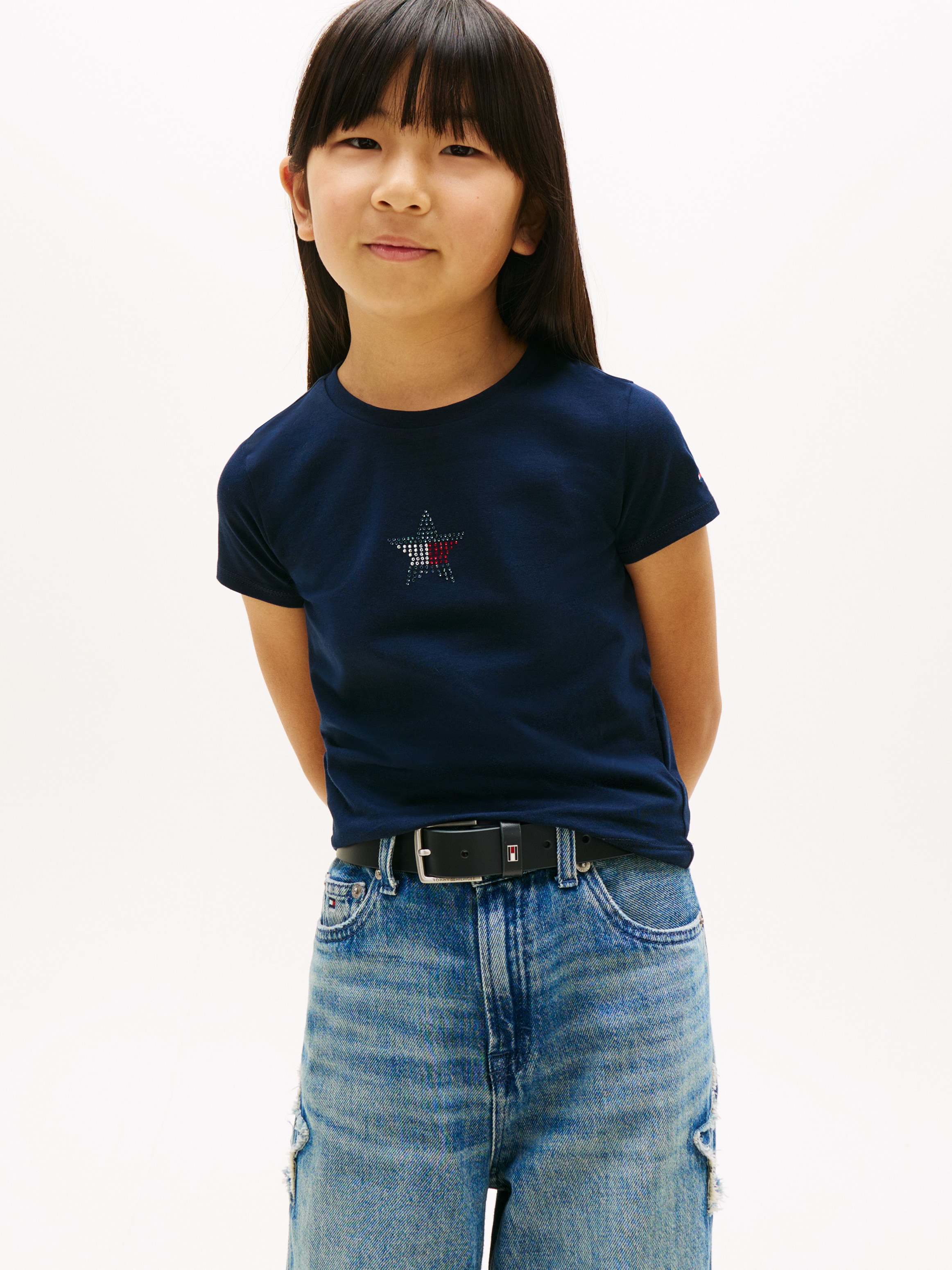 Image of Tommy Hilfiger T-Shirt "STAR FLAG TEE SHORT SLEEVE" Kinder bis 16 Jahre, Logo mit Strass-Steinen