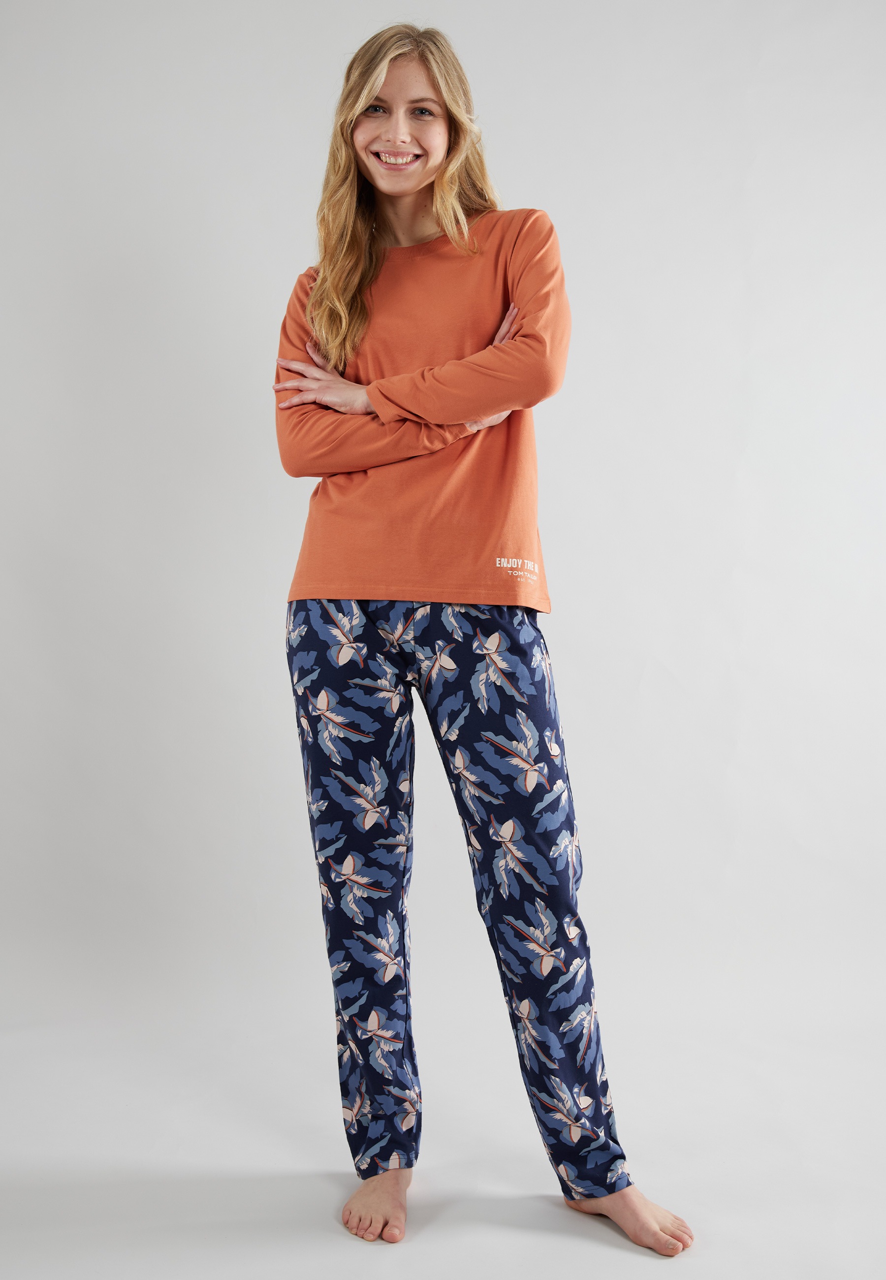 Image of TOM TAILOR Pyjama "Manila" 2 tlg. mit Muster, Langarm, Rundhalsausschnitt, lange Hose, Baumwollmix