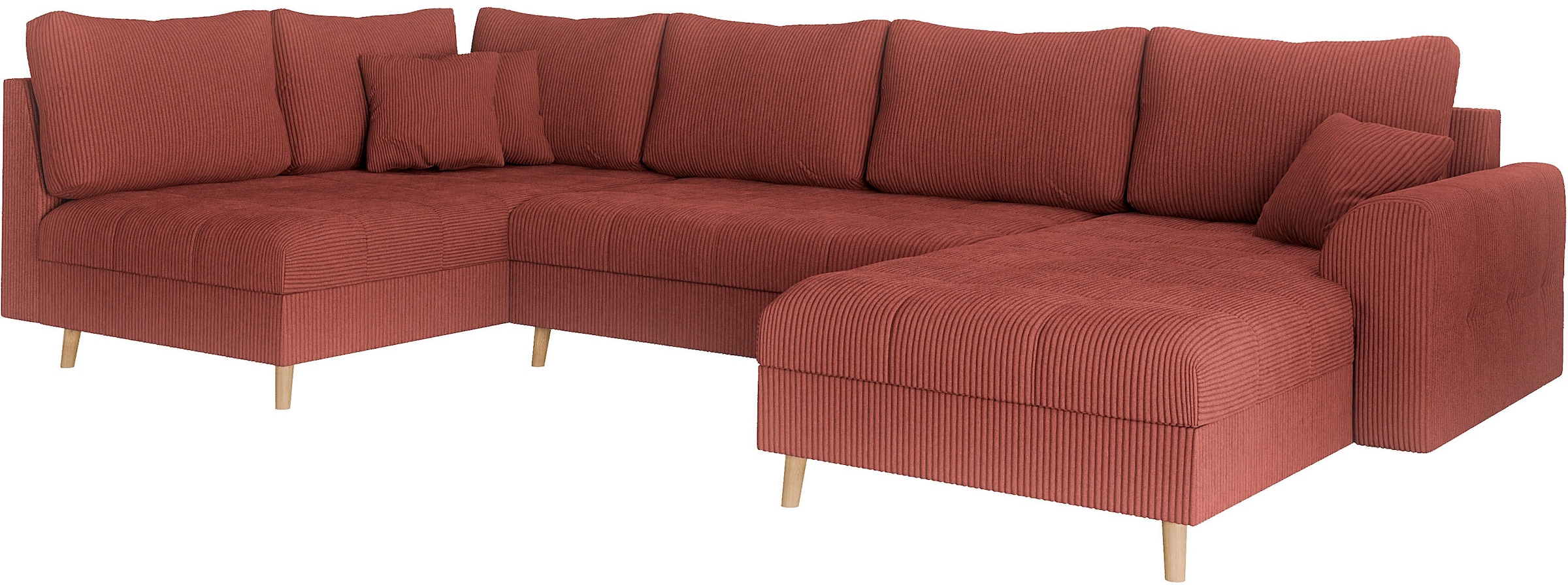 Home affaire Wohnlandschaft »CHARRE U-Form mit Ottomane, Masse B/T/H: 310/161/81 cm«, feine Steppung, lose Rücken- und Zierkissen, auch in Cord und Bouclé