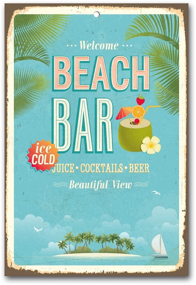 Image of Home affaire Metallbild "Beach Bar" Bar & Lounges Cocktail Beach, Stahlschild, Blechschild, Hawai, Cocktails