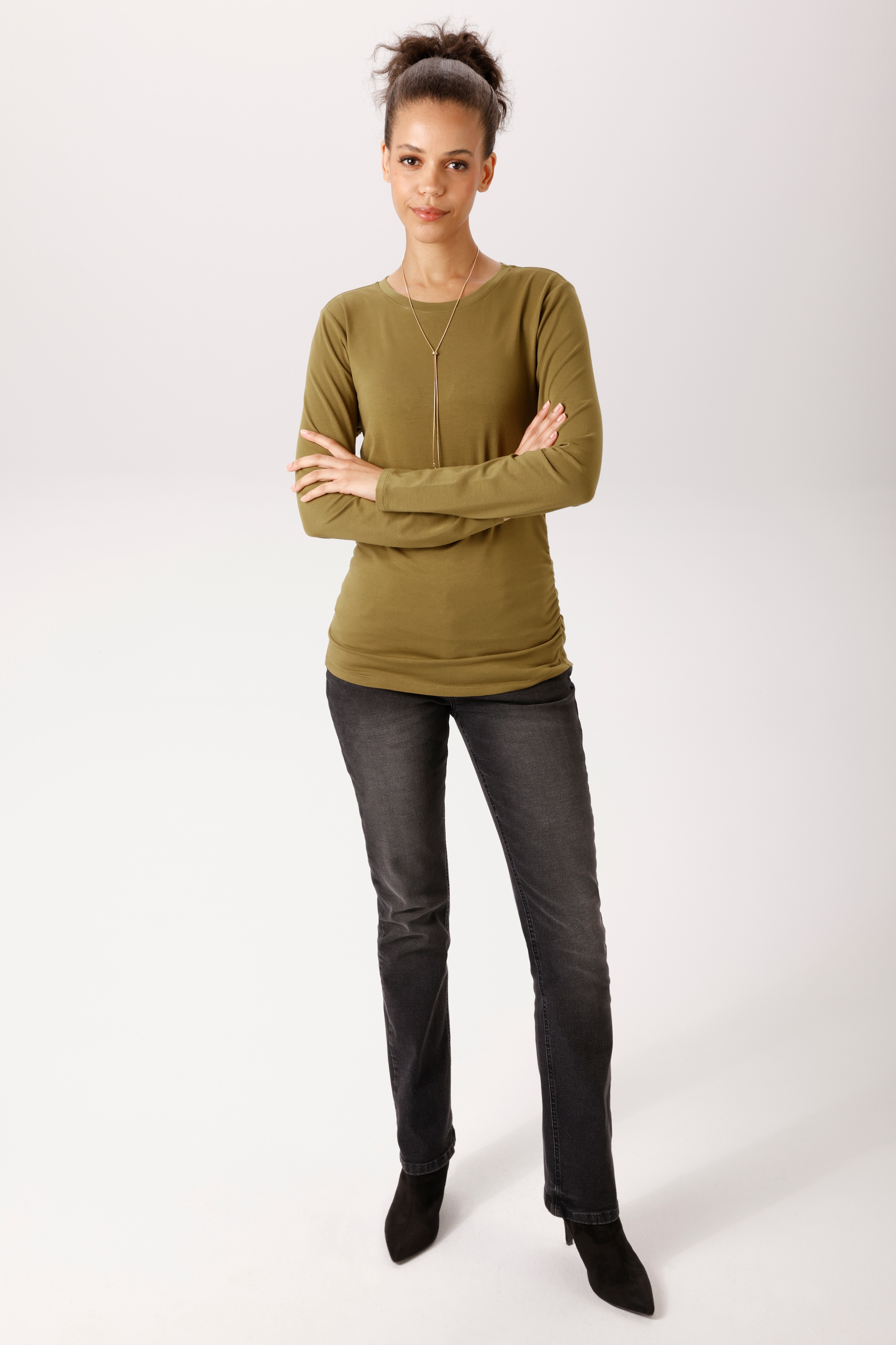 Aniston CASUAL Langarmshirt mit Raffungen an den Seitennähten - NEUE KOLLEKTION