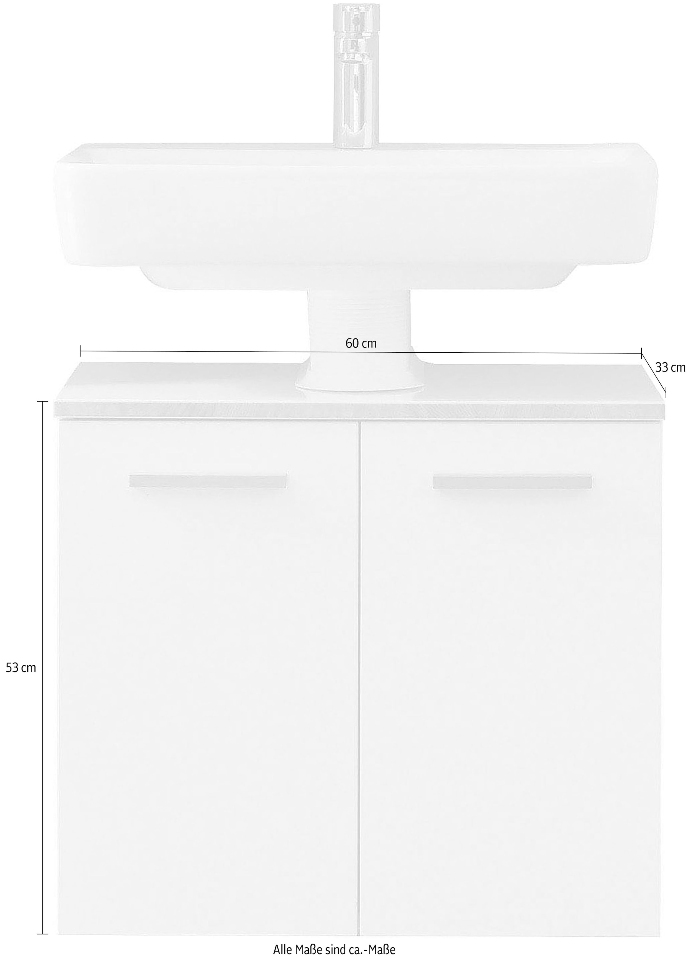 Saphir Armoire sous lavabo »Quickset 931 Unterbeckenschrank, 60 cm breit, 2 Türen, Weiss Glanz« meuble sous-lavabo avec amortisseur de porte, découpe siphon, sans lavabo
