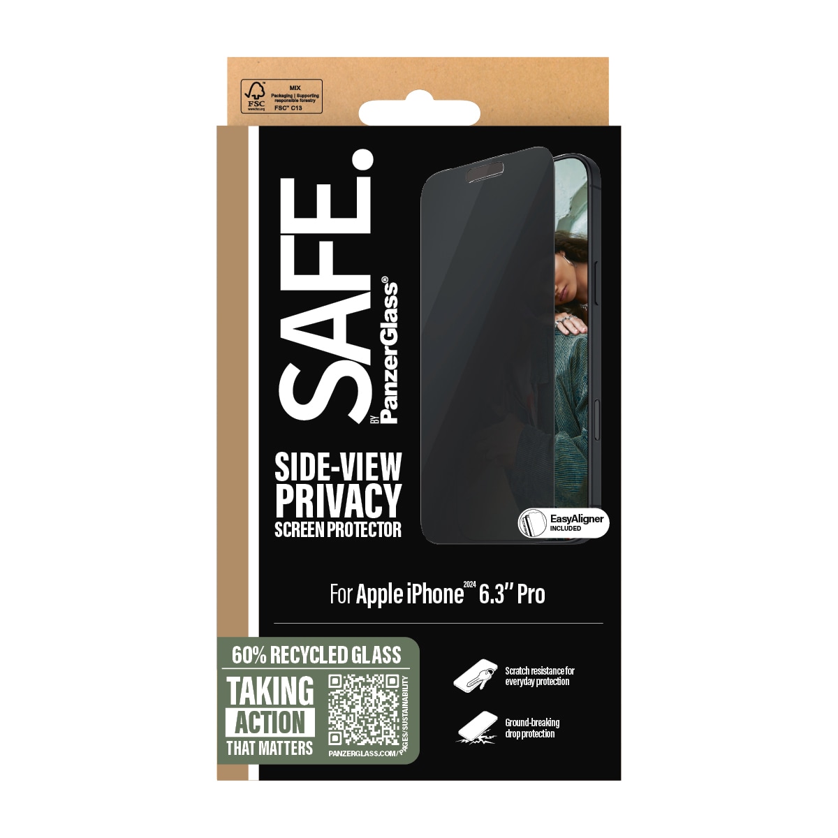 SAFE by PanzerGlass Displayschutzglas »Side-View Privacy Screen Protection«, für Apple iPhone 16 Pro Max, (1 St.), Displayschutzfolie, Schutzfolie, Bildschirmschutz, kratz- & stossfest