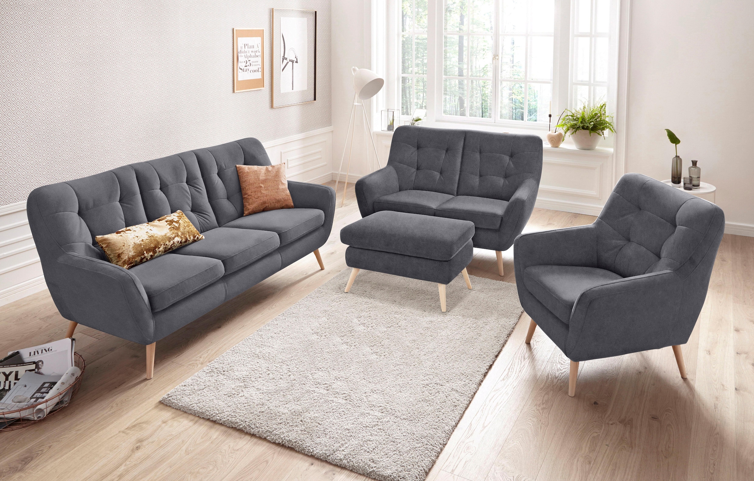 exxpo - sofa fashion Hocker »Scandi bequem und elegant mit hohem Holzfuss«, bequem und elegant mit hohem Holzfuss