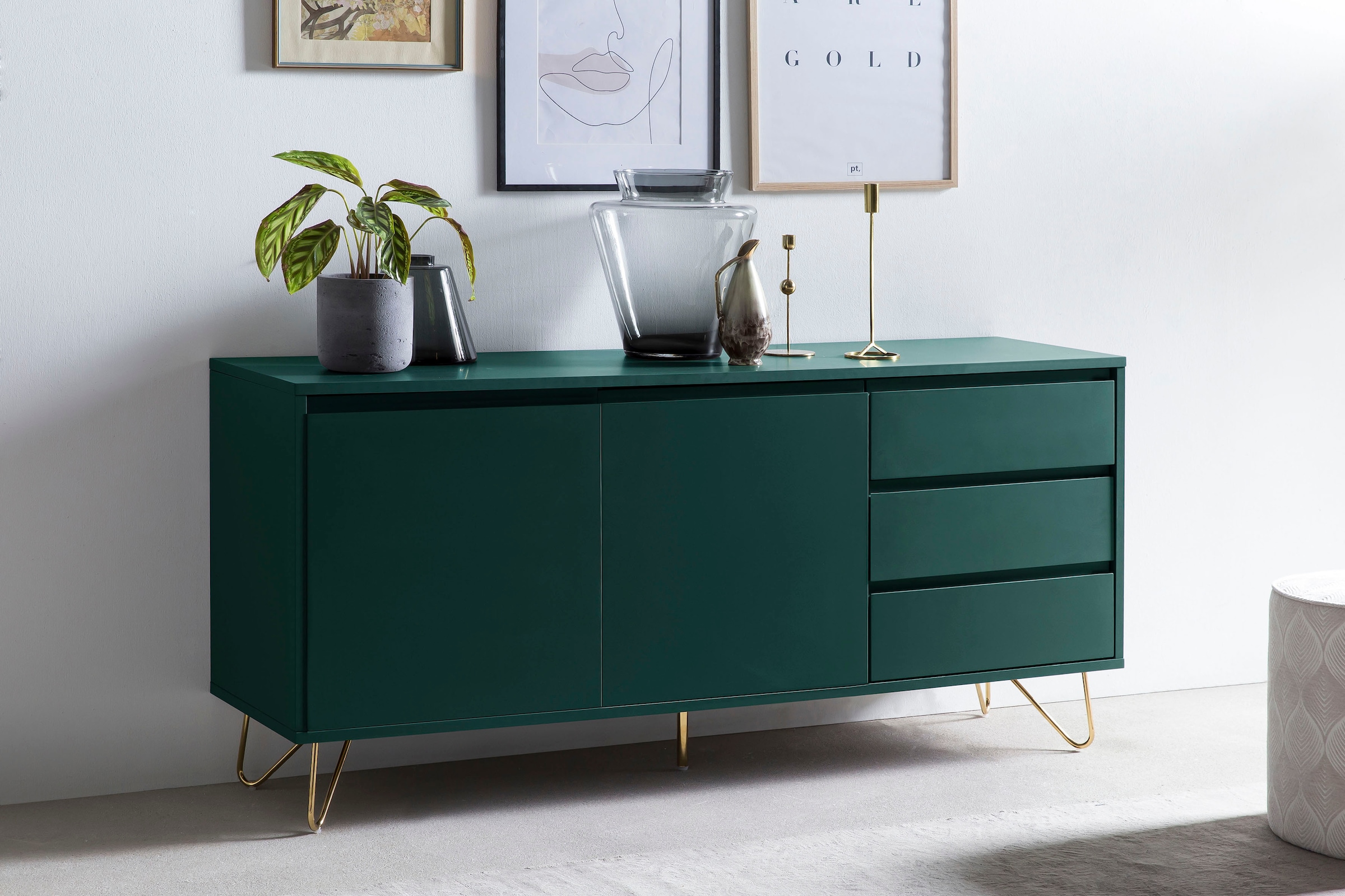 SalesFever Sideboard, Haarnadelbeine aus Metall mit Messinglegierung