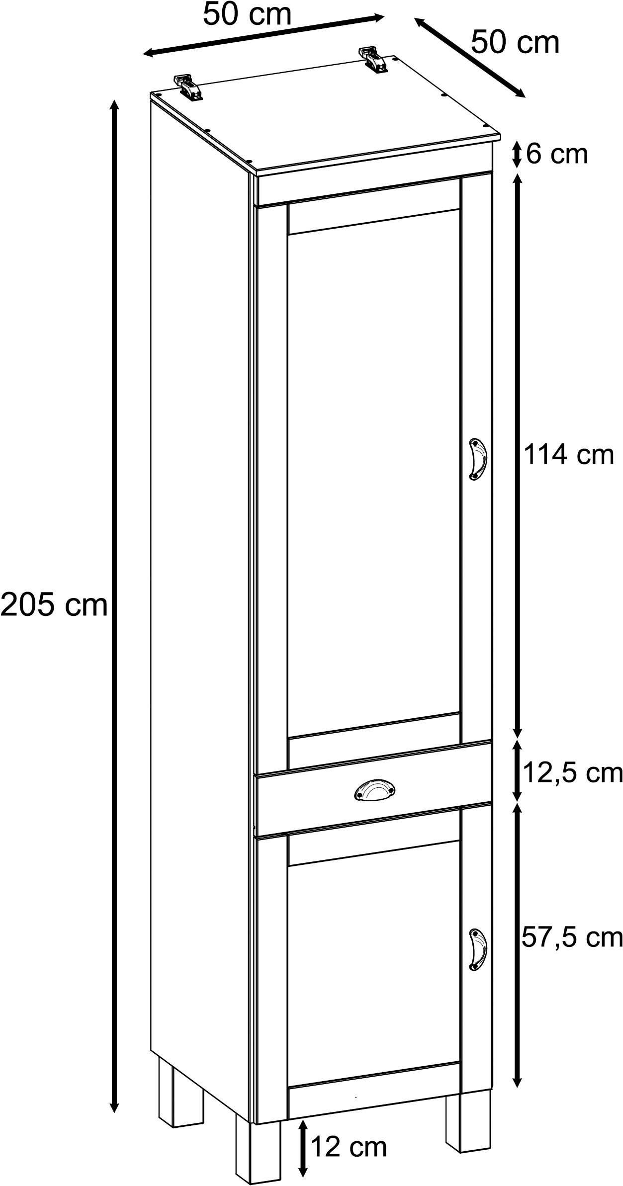 Home affaire Hochschrank »Oslo« 50 cm breit, in 2 Tiefen, 2 Türen, 1 Schublade, aus massiver Kiefer