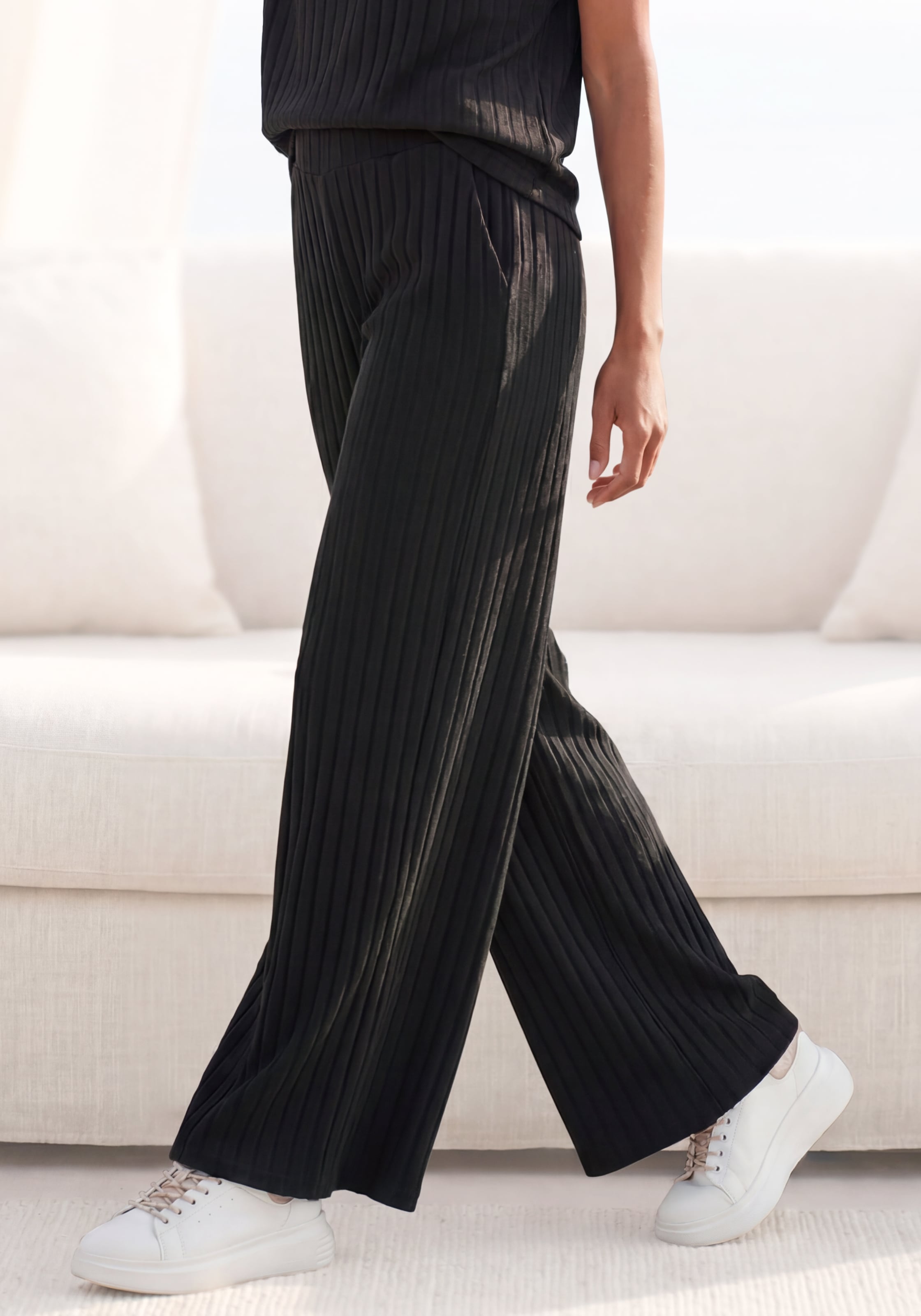 Image of Vivance Schlupfhose "aus kuscheliger Rippware mit flauschigem Griff" Relaxhose aus Rippstoff, bequeme Loungehose, lässige Jerseyhose