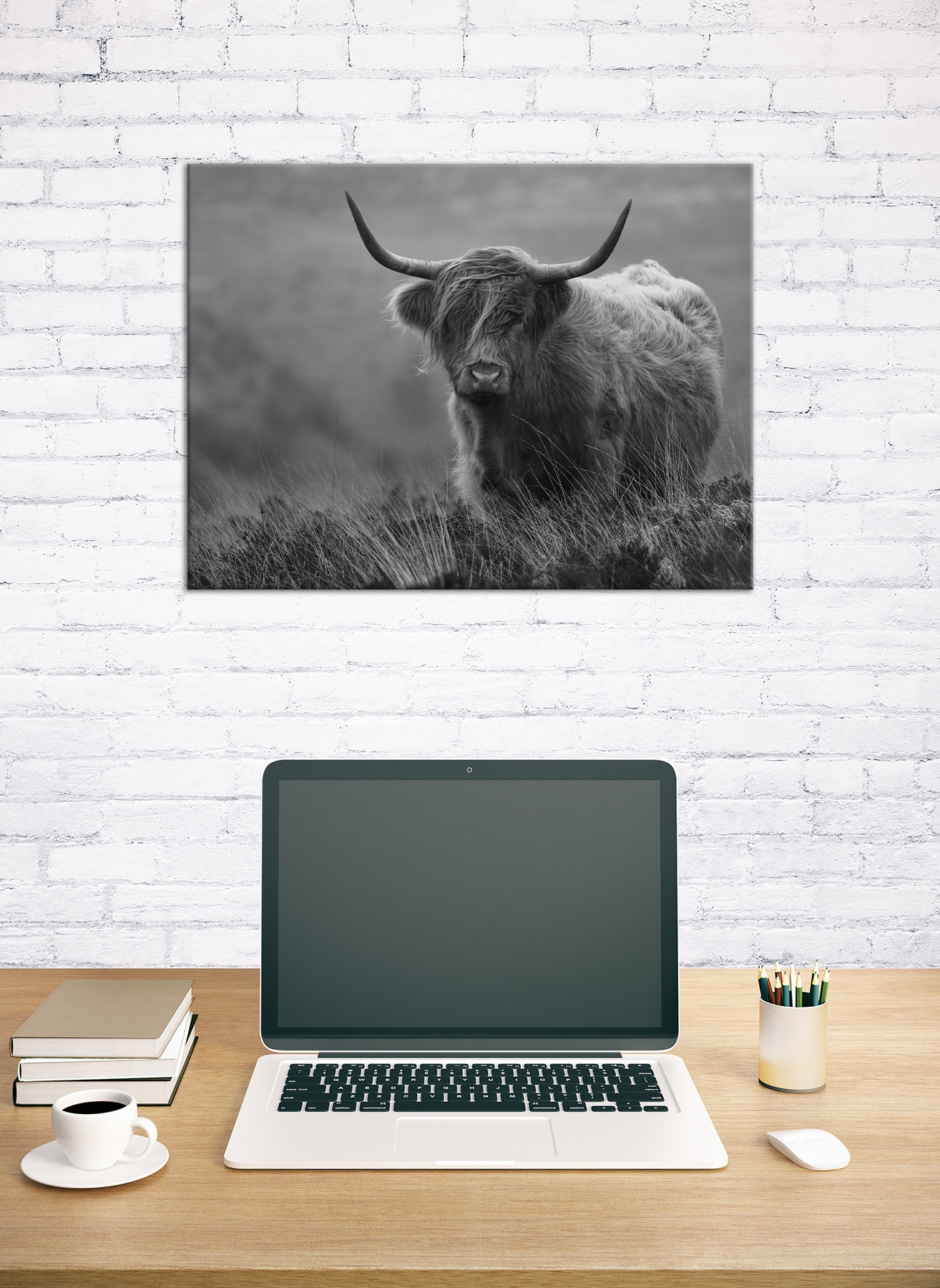 Bönninghoff Bild »Wandbild HOCHLANDRIND SW 46x61 cm – Leinwandbild Keilrahmen Deko« Hochlandrind | Kuh | Kuhbilder auf Keilrahmen gespannt