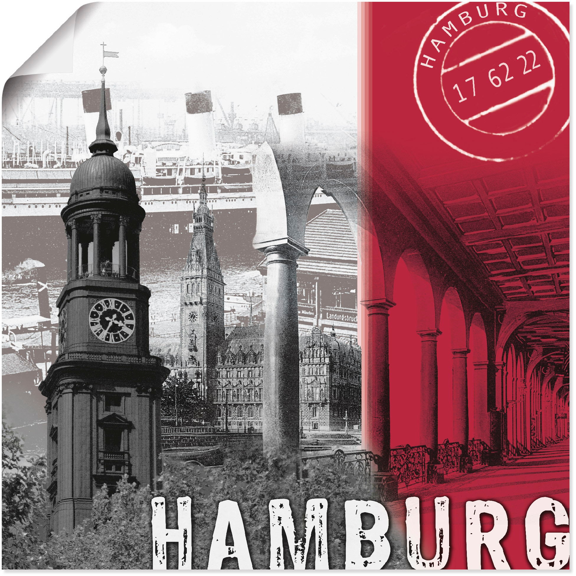 Artland Wandbild »Hamburg_ bordeauxrot«, Deutschland, (1 St.), als Leinwandbild, Poster in verschied. Grössen