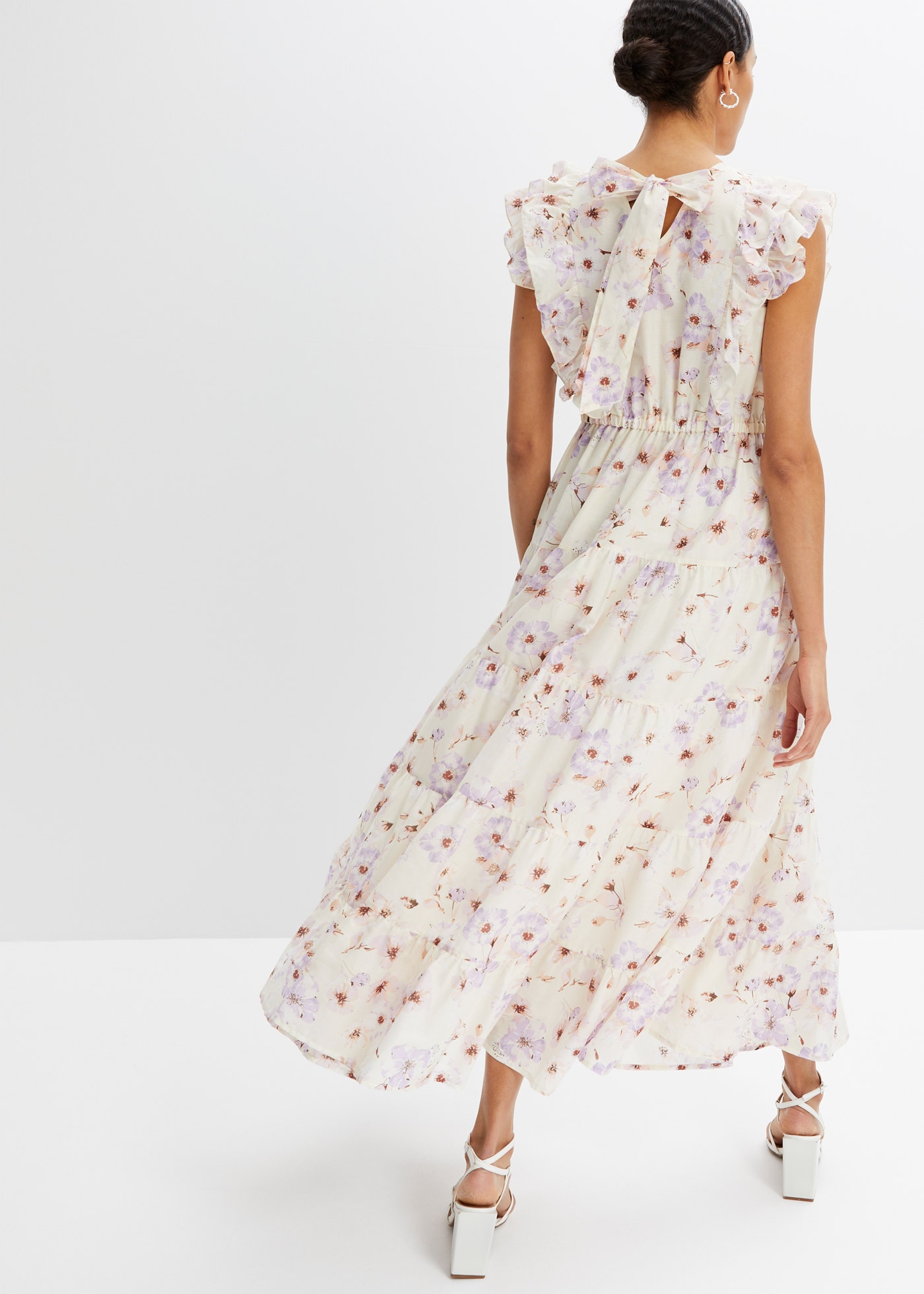 bonprix Maxi robe aus reiner Baumwolle, ausgestellte Passform, ärmellos, mit Volants