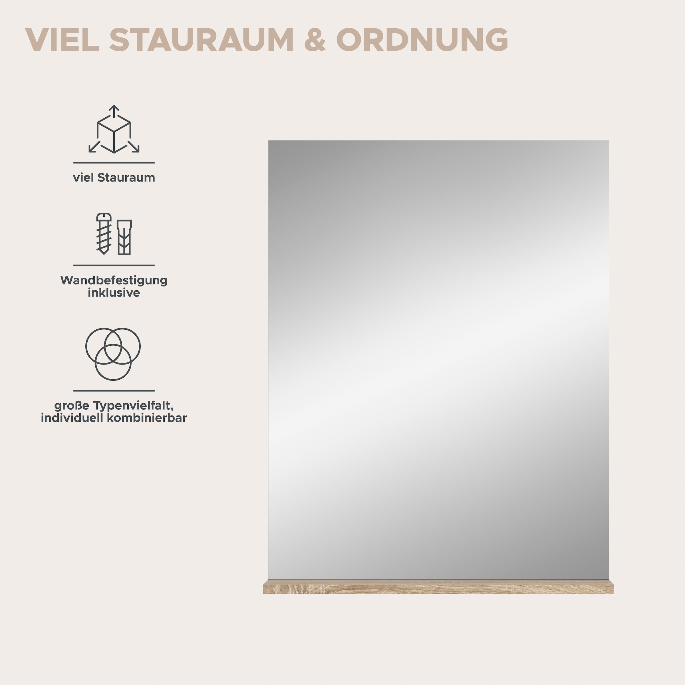 welltime Badspiegel »SIENA, Breite 60cm, 1 Ablageboden, hochwertiges Spiegelglas« in verschiedenen Farben erhältlich, Badmöbel, Spiegel, Badezimmer
