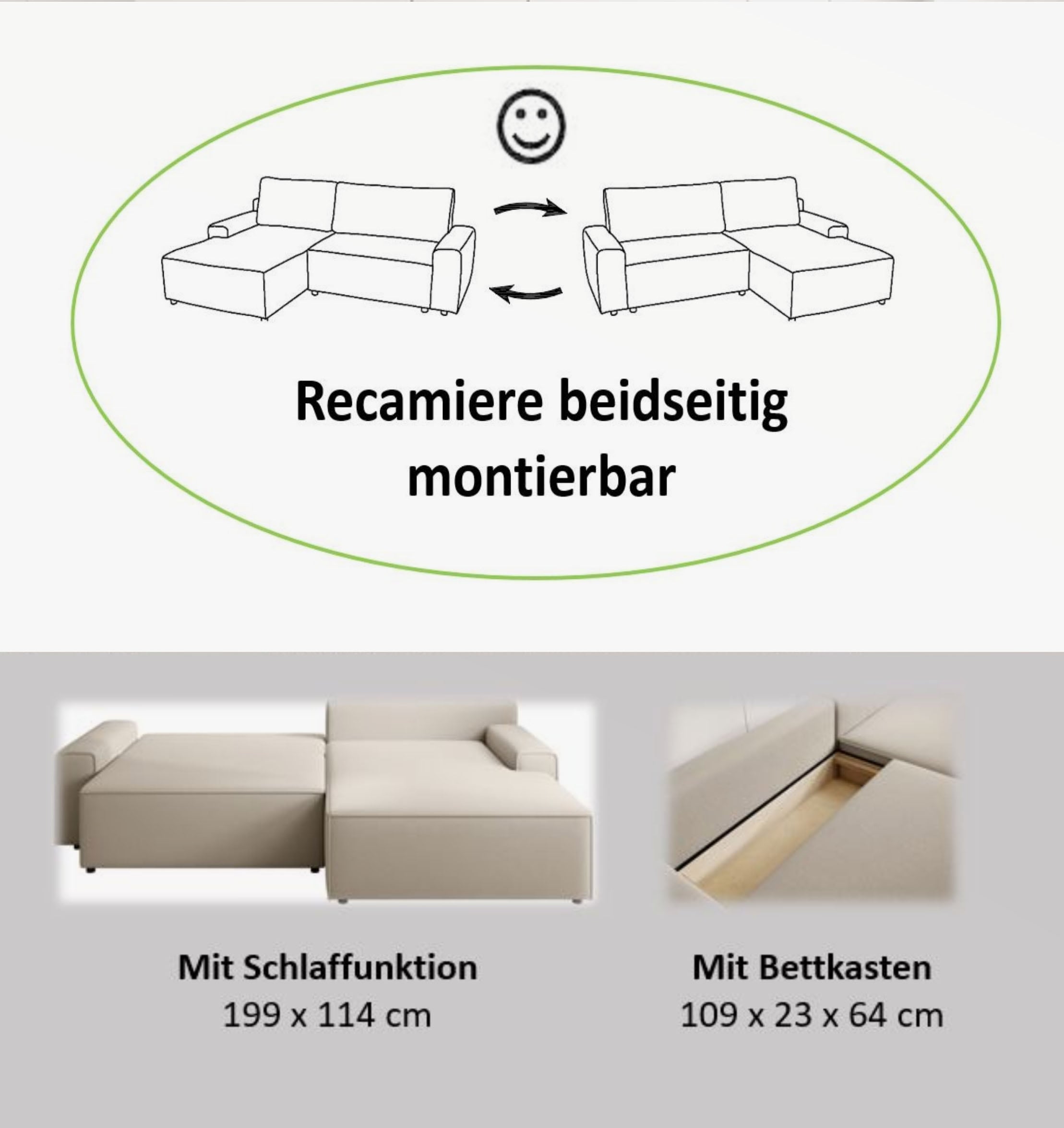 TRENDMANUFAKTUR Ecksofa »Challenge, Schlafsofa mit Bettkasten, Couch in L-Form, Breite 245 cm« Recamiere beidseitig montierbar, auch in trendigem Cordstoff