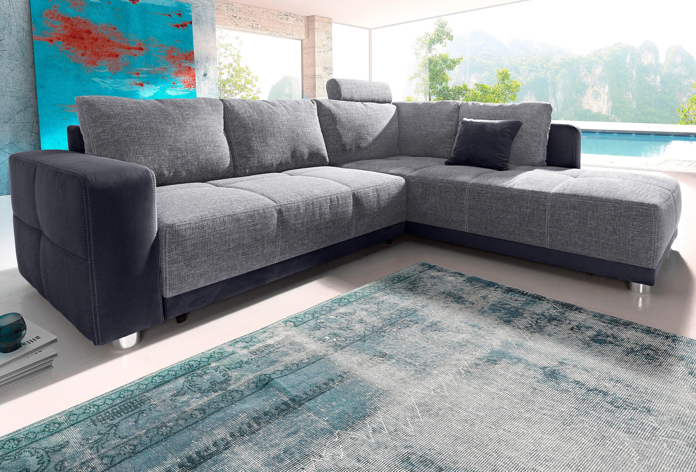 Image of Jockenhöfer Gruppe Ecksofa "Orlando L-Form, B: 257 cm" mit Bettfunktion, Bettkasten, Zierkissen & Kopfstützen