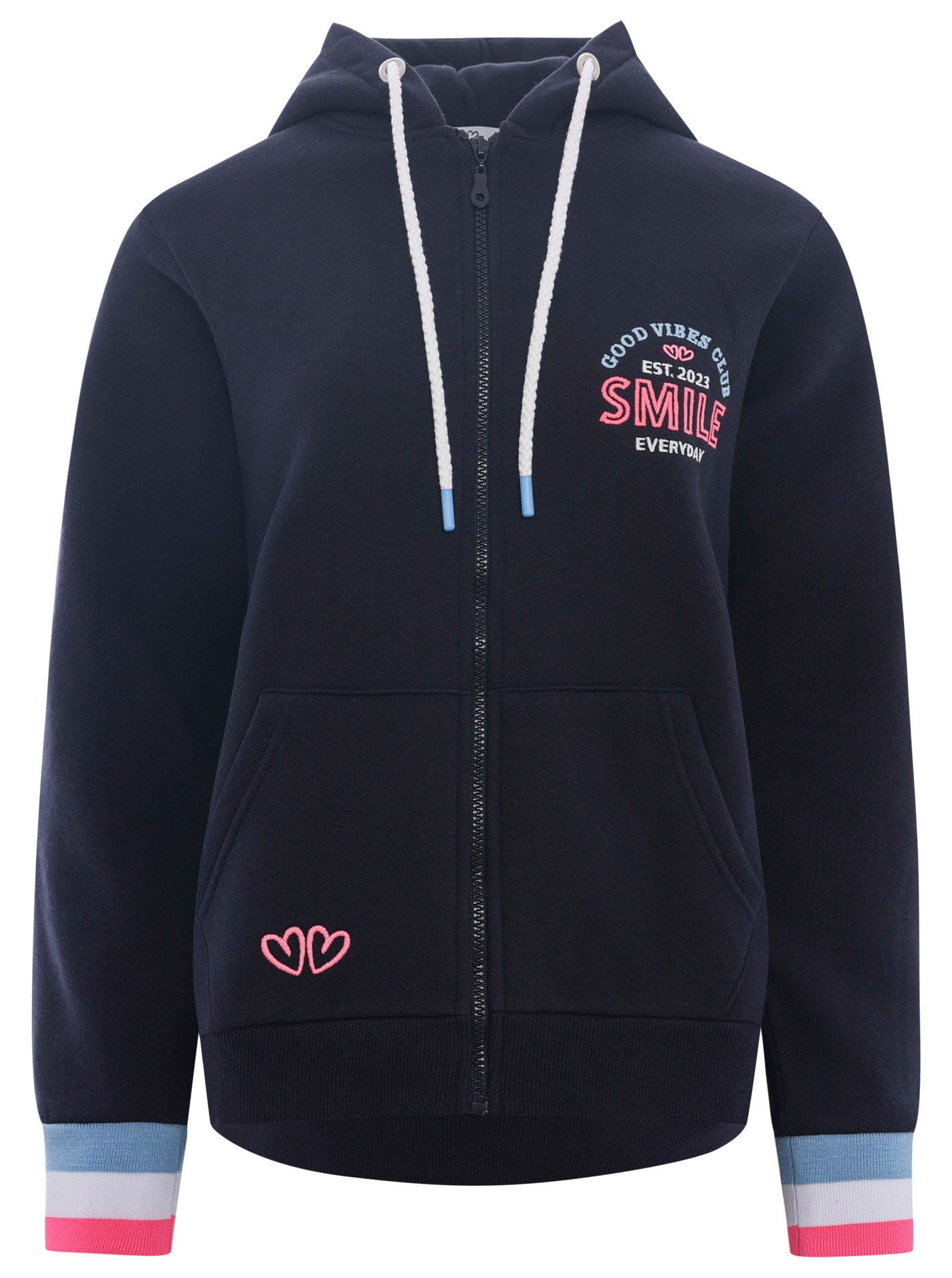 Image of Zwillingsherz Sweatjacke Kapuze, Langarm, Stickerei am Rücken, Langarm, Reissverschluss