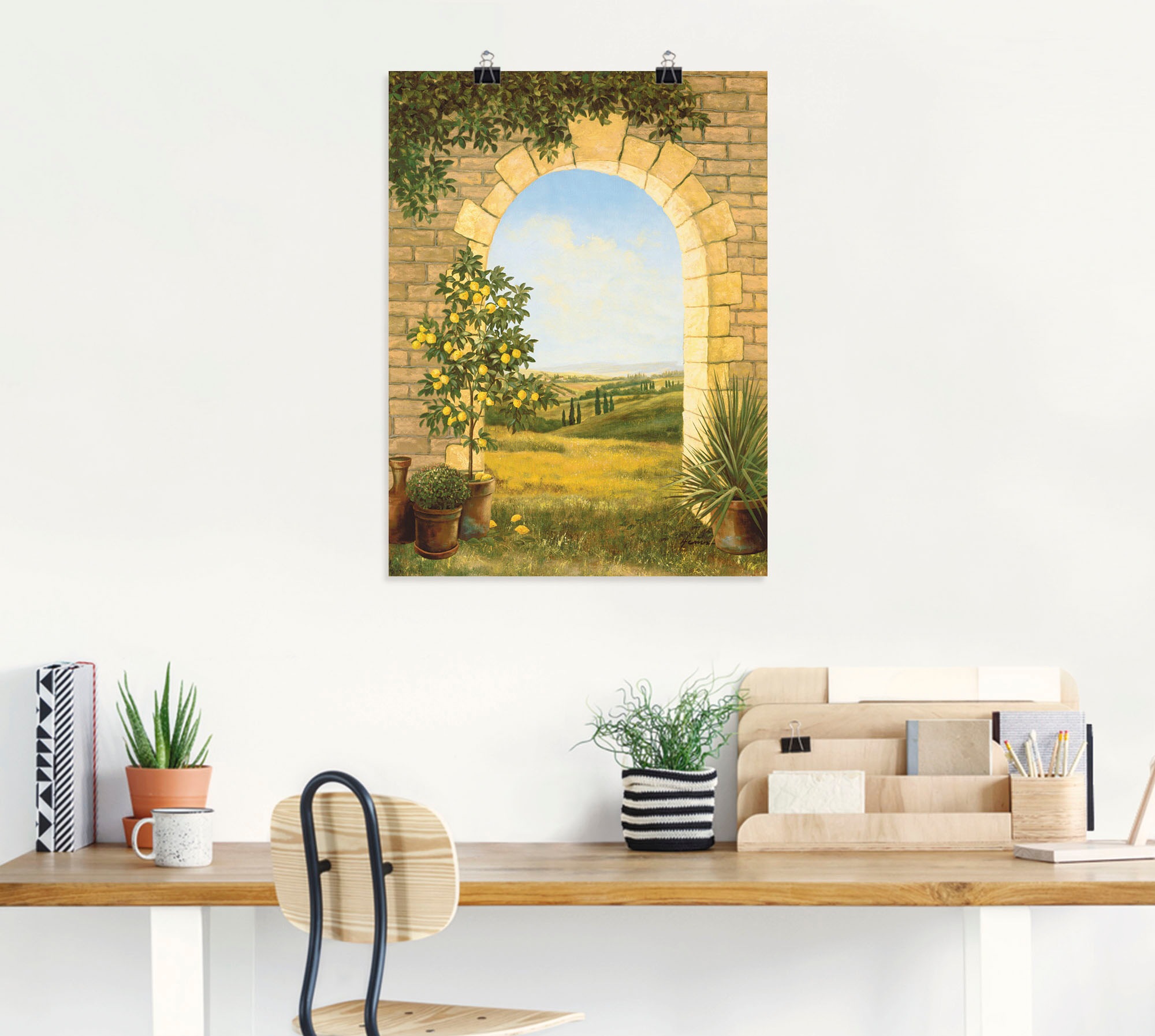 Artland Wandbild "Zitronenbaum vorm Torbogen II" Fensterblick 1 Stk. tlg. als Leinwandbild, Poster in verschied. Größen