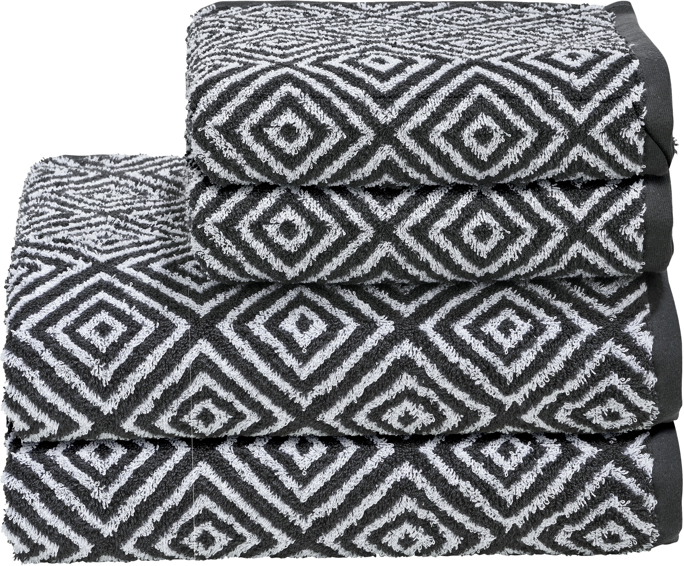 Image of done.® Handtuch Set »Daily Shapes Diamond«, Set, 4 tlg., Jacquard-Walkfrottier, 2x Handtücher & 2x Duschtücher, Jacquardgewebe, modernes Rauten Muster bei Ackermann Versand Schweiz