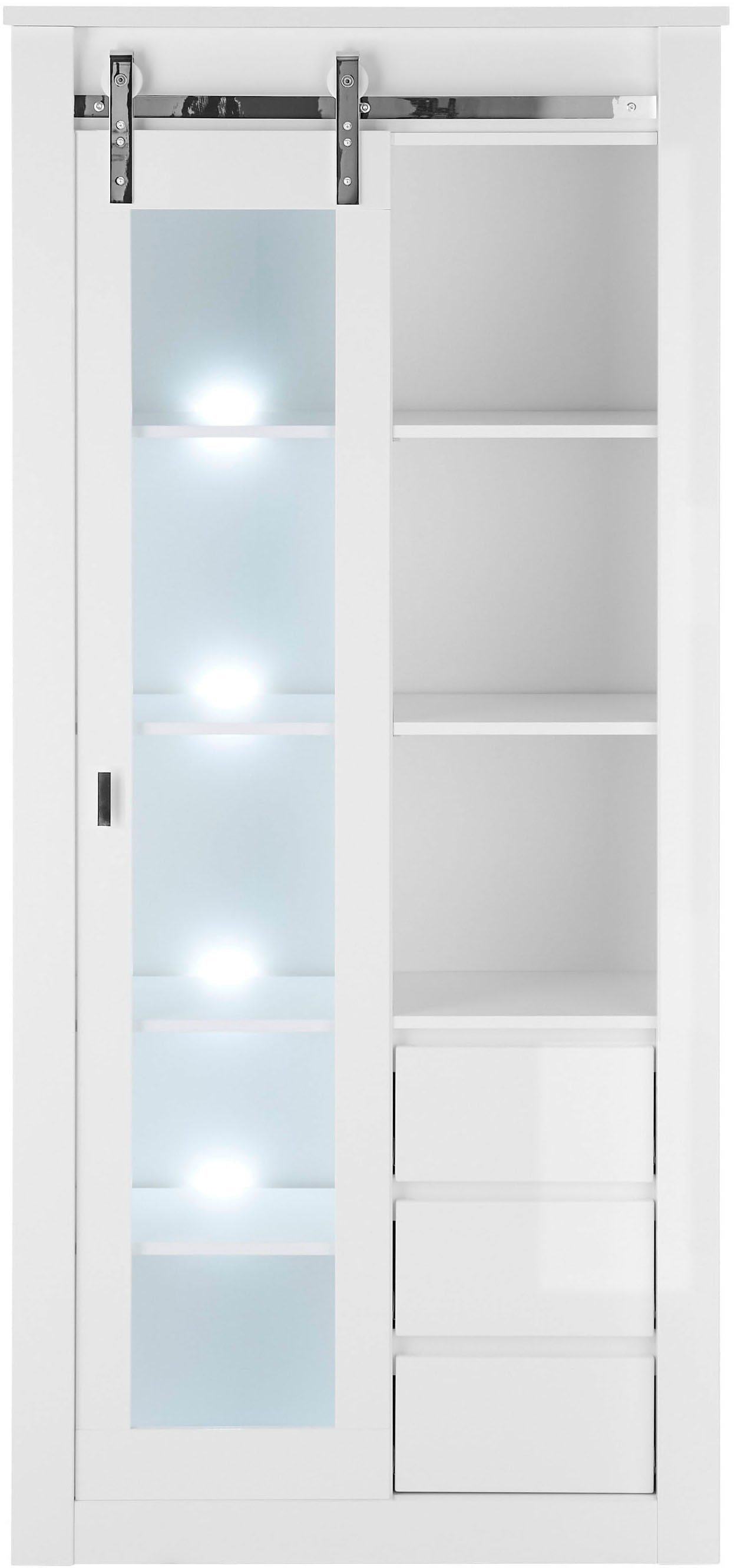 Home affaire Vitrine »Daytona, moderner Hochschrank, Glasvitrine in Weiss Hochglanz« mit Schiebetürenbeschlag in Chrom-Optik, ausreichend Stauraum