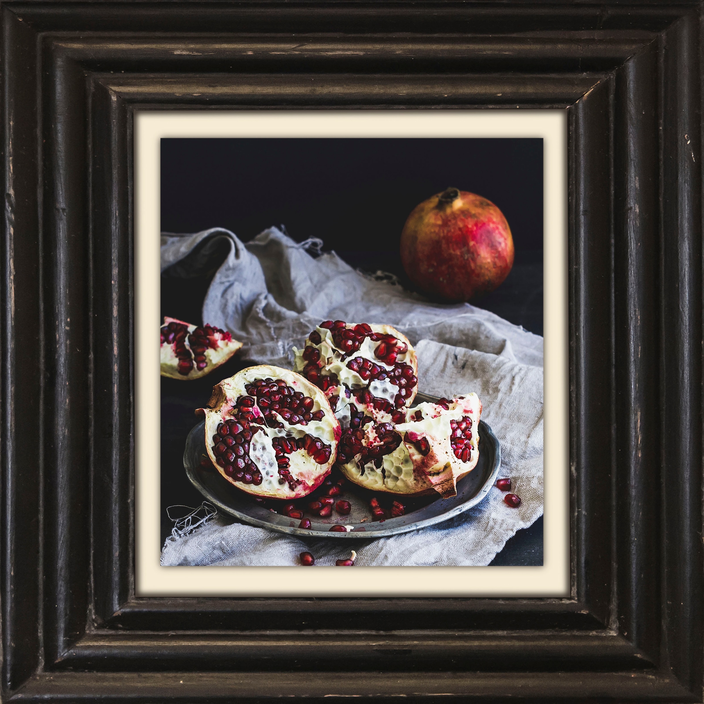 Image of queence Leinwandbild "Granatapfel" Kunst Obst Obst Bilder Stillleben Premium-Leinwandstoff, Handarbeit aus Deutschland, 40x40cm