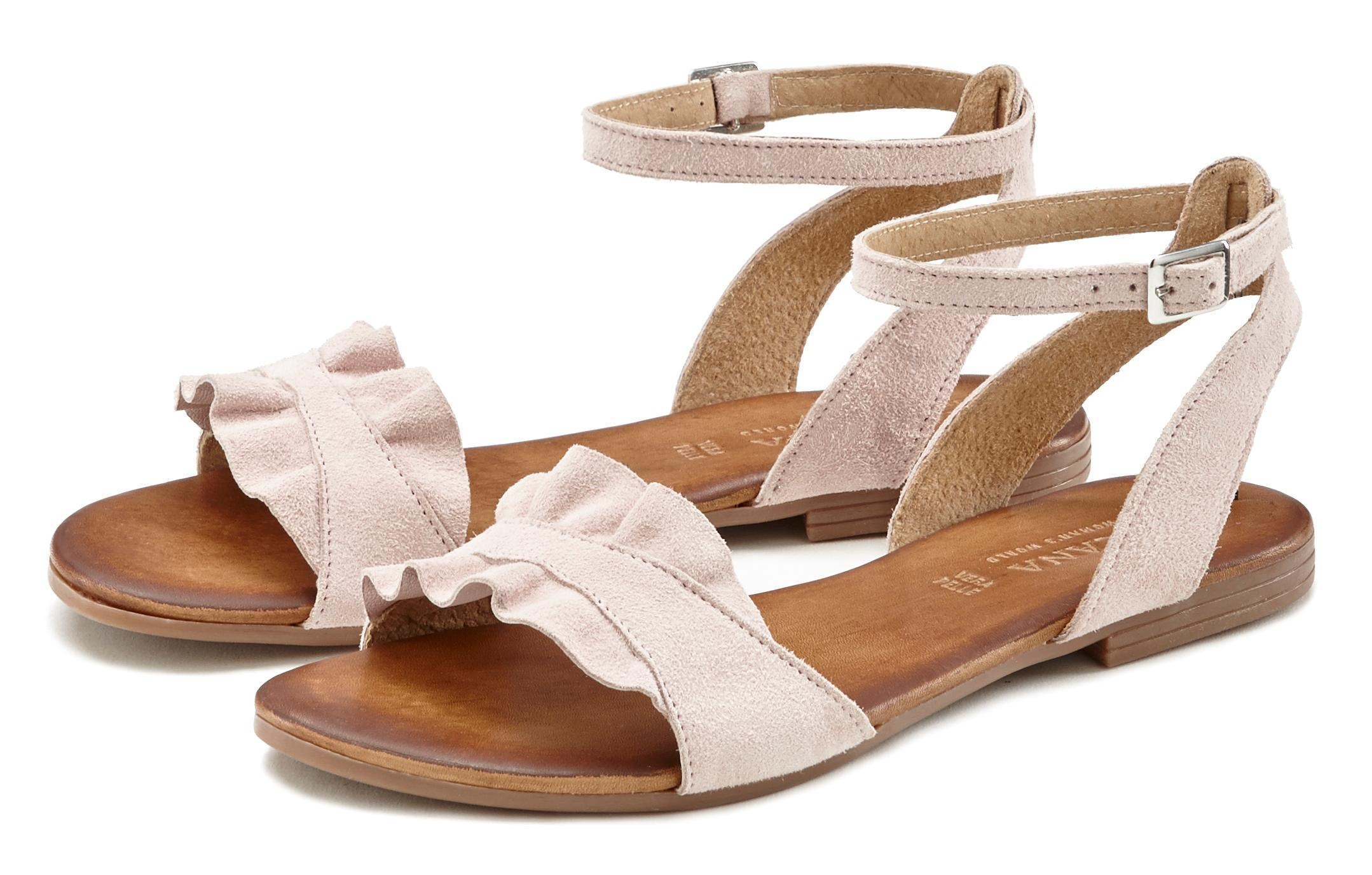 Image of LASCANA Sandale "offener Schuh," Sandalette, Sommerschuh aus hochwertigem Leder mit kleinen Rüschen