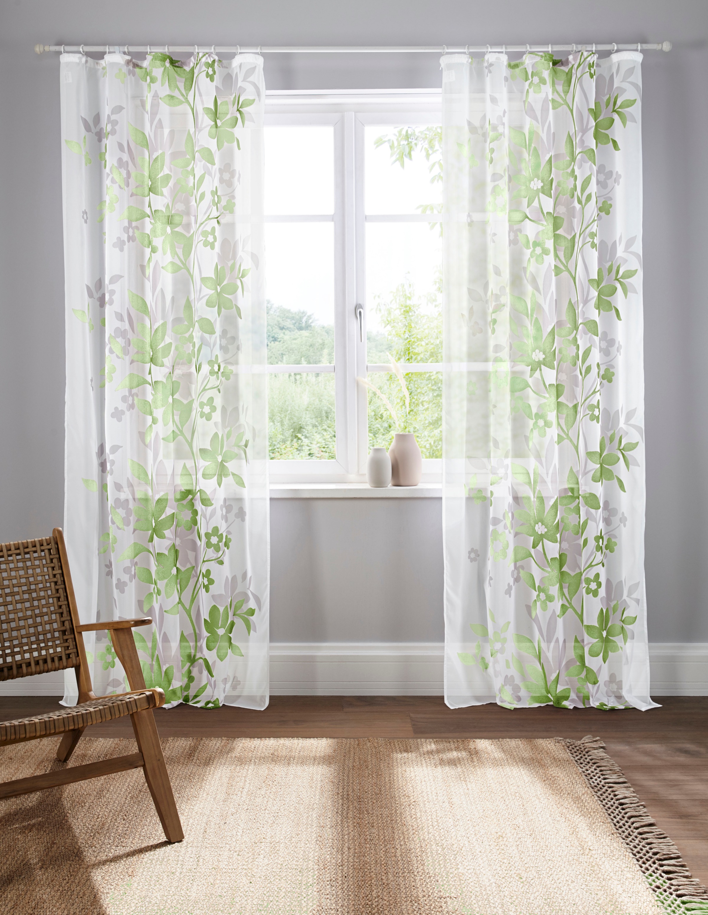 Image of GOODproduct Gardine "Ina" Kräuselband 2 Stk. tlg. transparent, 2-er Set, einseitig bedruckt, Voile