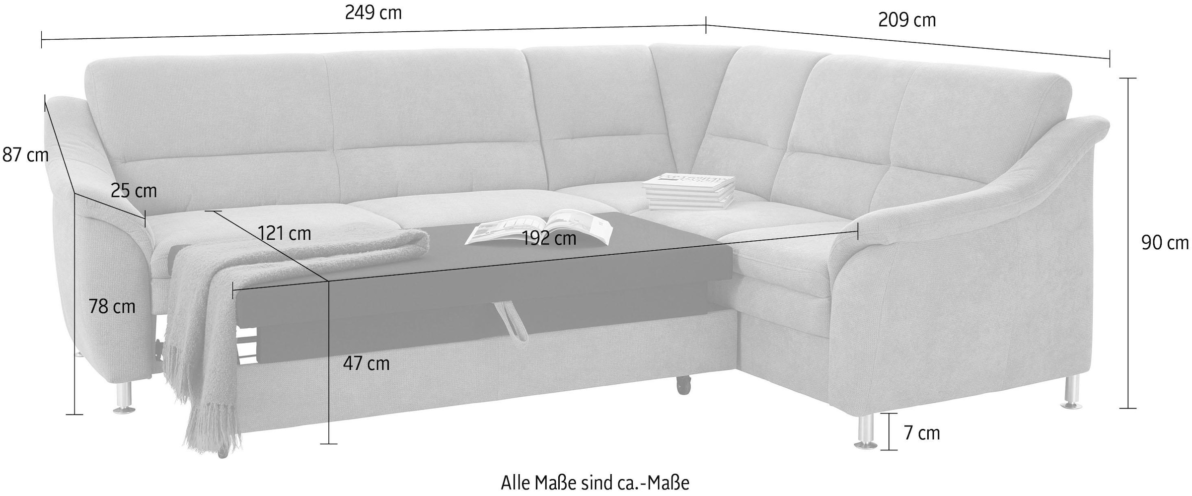 sit&more Ecksofa »Cardoso L-Form«, mit Federkern, wahlweise mit Bettfunktion und Schubkasten