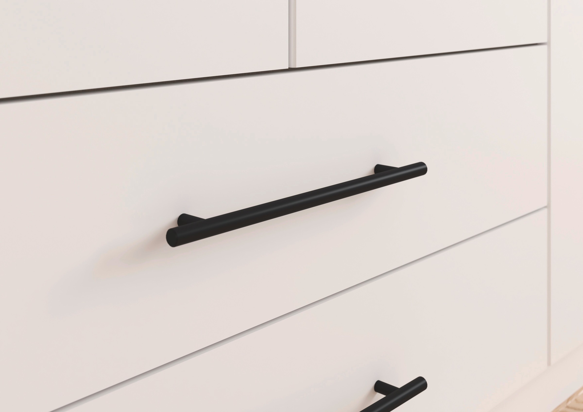 rauch Kleiderschrank »Mehrzweckschrank Schrank Garderobe Wäscheschrank Schlafzimmer GAMMA« 3 verschiedene Ausstattungen BASIC/CLASSIC/PREMIUM (inkl. SOFT-CLOSE),  Weiss, 181 cm, 2 Schubladen, Stangengriff Schwarz MADE IN GERMANY