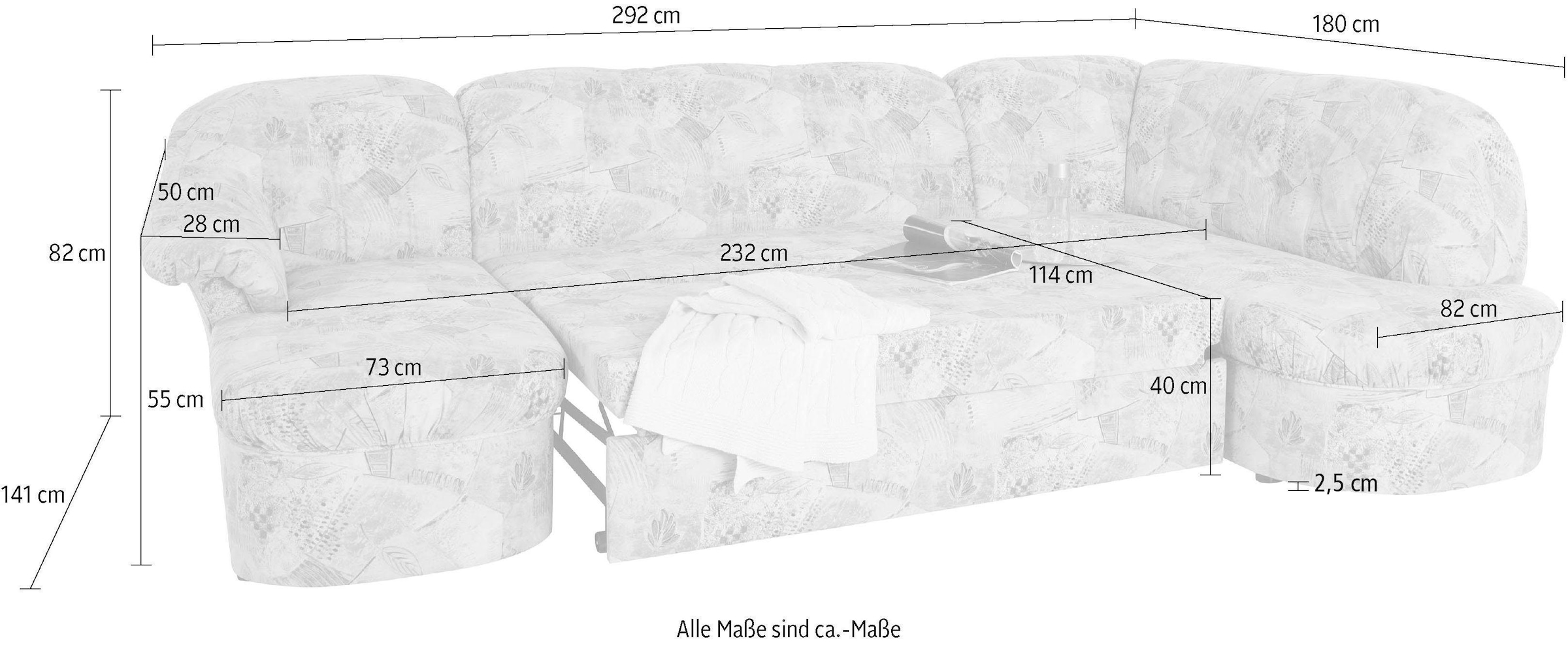 DOMO collection Wohnlandschaft »Pegnitz, zeitlos und modern, mit attraktiver Rückensteppung, U-Form«, wahlweise mit Bettfunktion