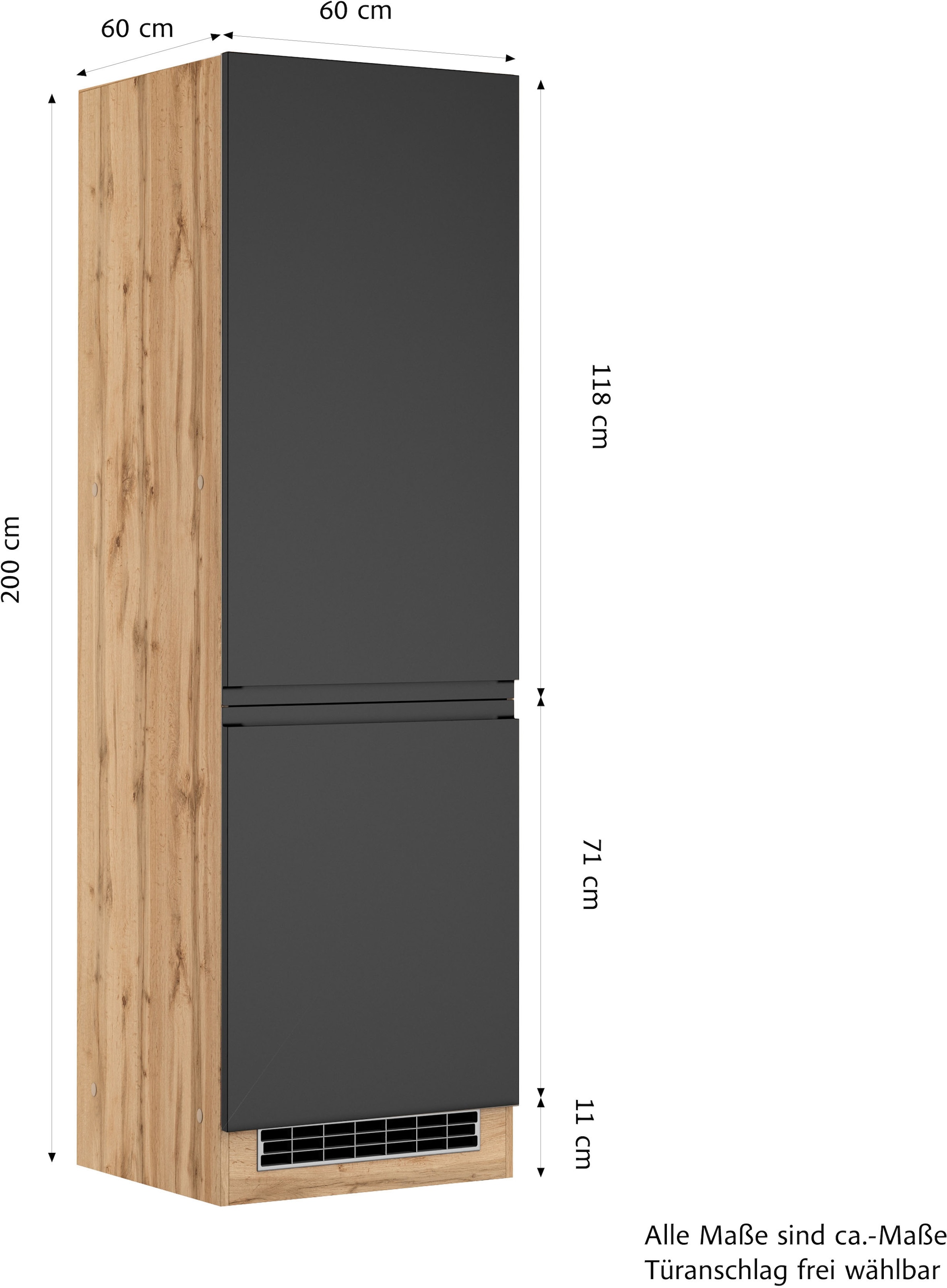 KOCHSTATION Armoire réfrigérée encastrable »KS-Virginia,neu in verbesserter Ausführung« Rangement, Softclose,  largeur 60 cm, hauteur 200 cm, niche pour réfrigérateur L/H/P : 56/178/55 cm