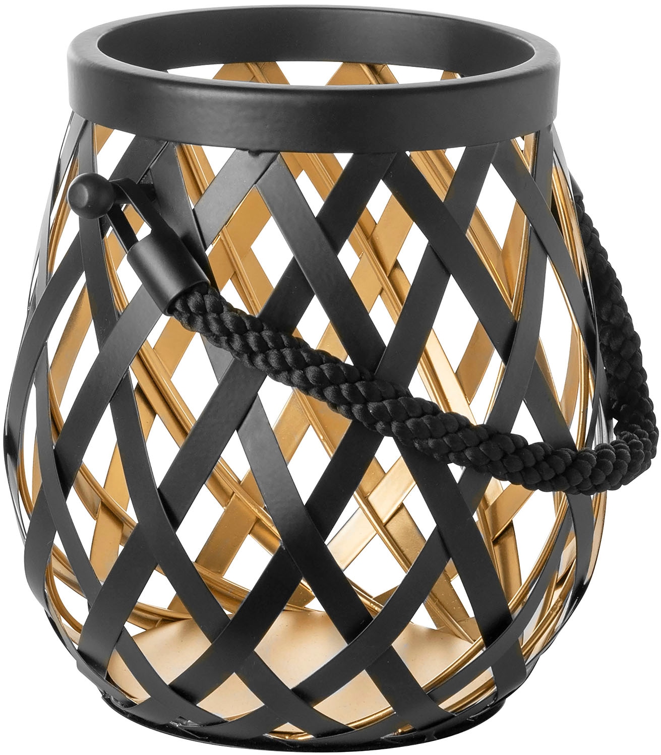 Image of Fink Kerzenlaterne "OTIS" Windlicht, schwarz pulverbeschichtet, innen goldfarben, mit Glas