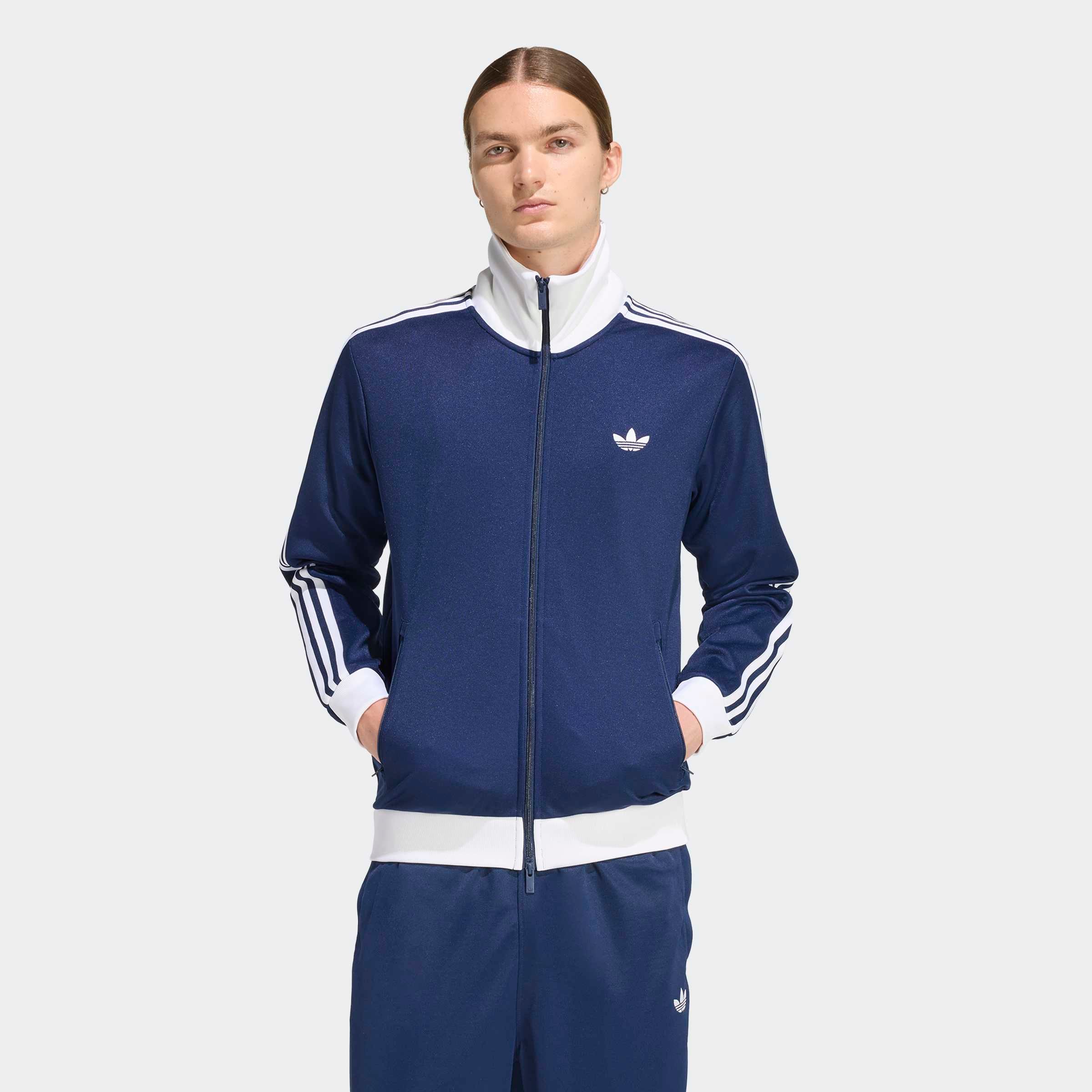 Image of adidas Originals Trainingsjacke "BECKENBAUER ORIGINALS" mit Rundhalsausschnitt, aus Baumwolle und Polyester, in normaler Länge