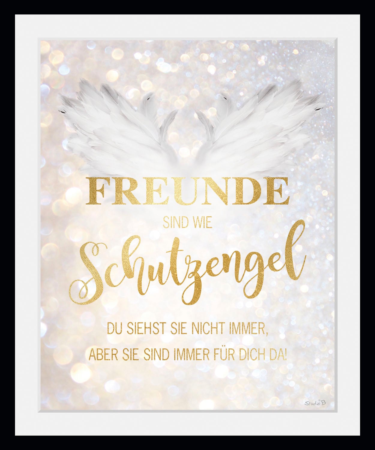 Image of queence Bild "Freunde sind wie Schutzengel" Liebessprüche Schriftzüge Sprüche & Texte 1 Stk. tlg. HD Premium Poster-Druck inkl. Holzrahmen