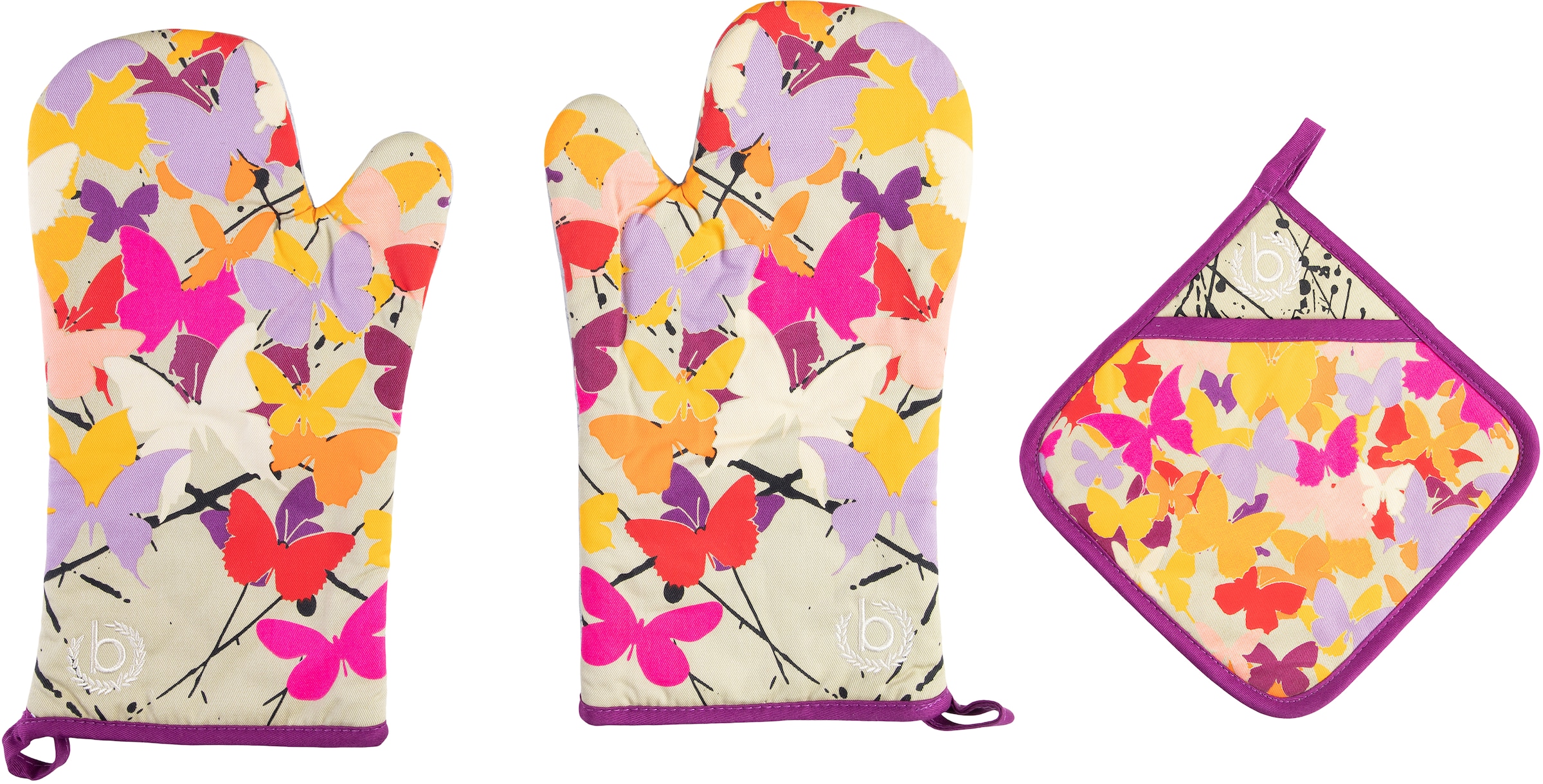 bugatti Topfhandschuhe »Butterfly«, (Set, 3 tlg., bestehend aus 2x Ofenhandschuh, 1x... kaufen