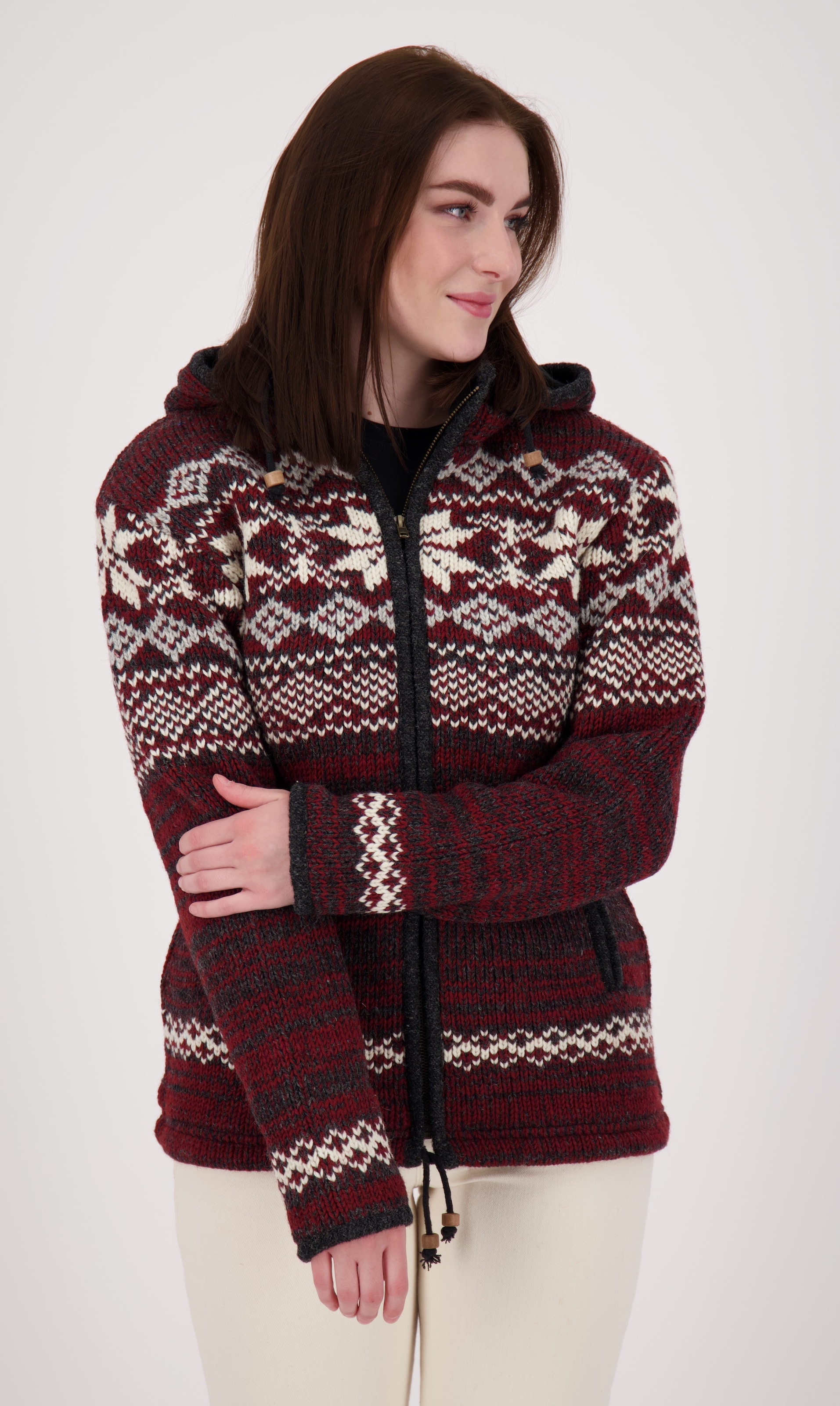 Image of DEPROC Active Strickfleecejacke "ANNAPURNA" mit Kapuze mit Kapuze und weichem Fleece gefüttert